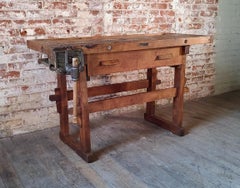 Vintage Industrial Workbench with Drawer & Morgan Vise
