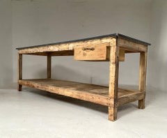 Vintage Industrial Workbench Worktable Kitchen Island with Zinc Top