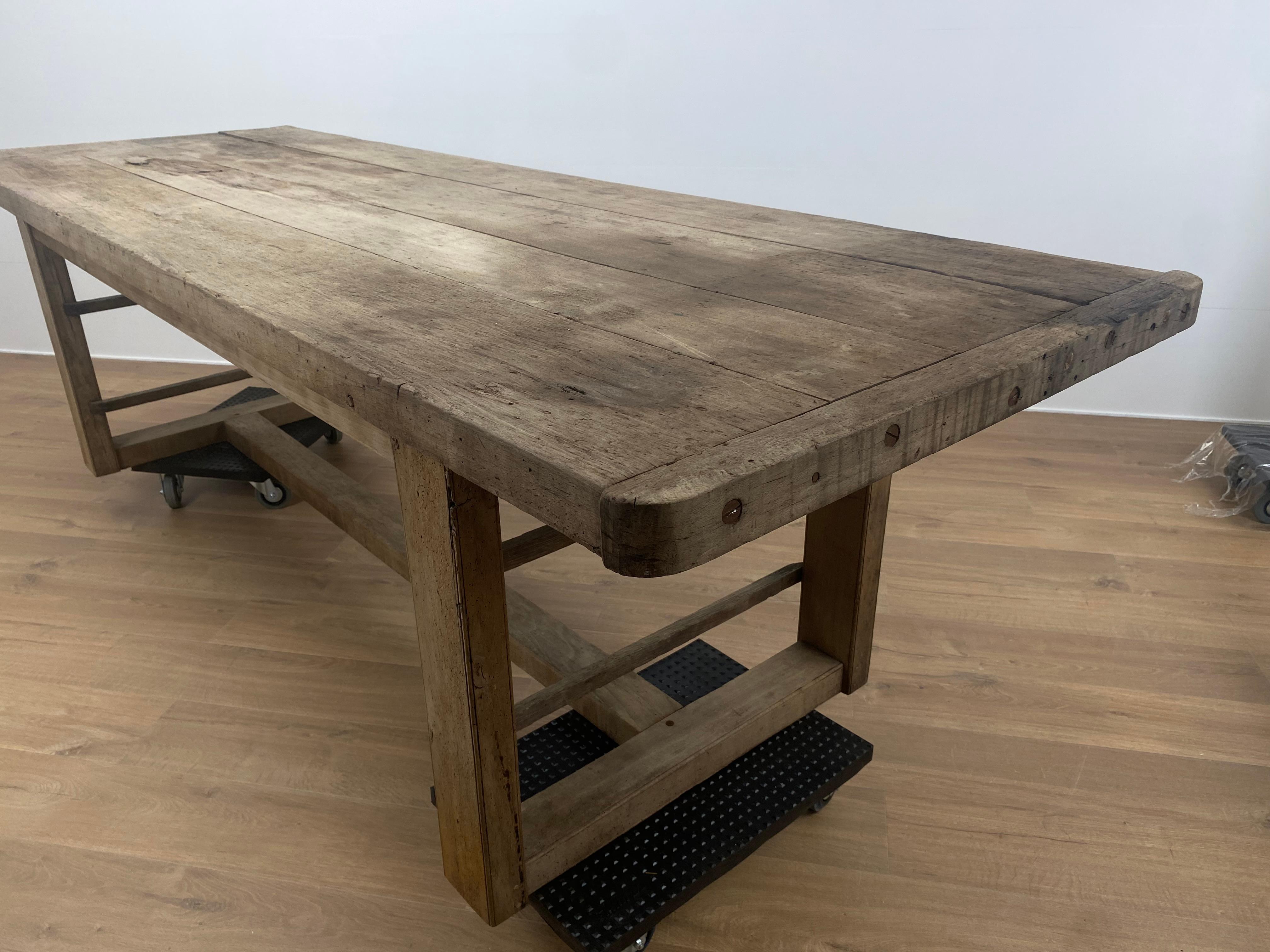 Vintage, Industrial Working Table in Bleached Wood 3