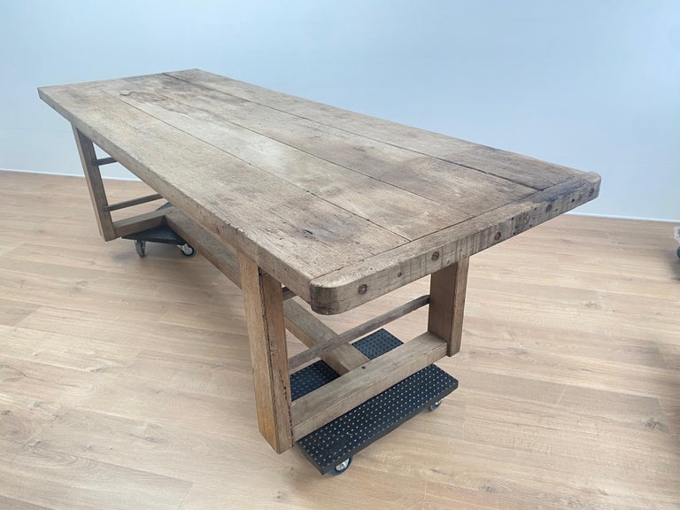 Early 20th Century Vintage, Industrial Working Table in Bleached Wood For Sale