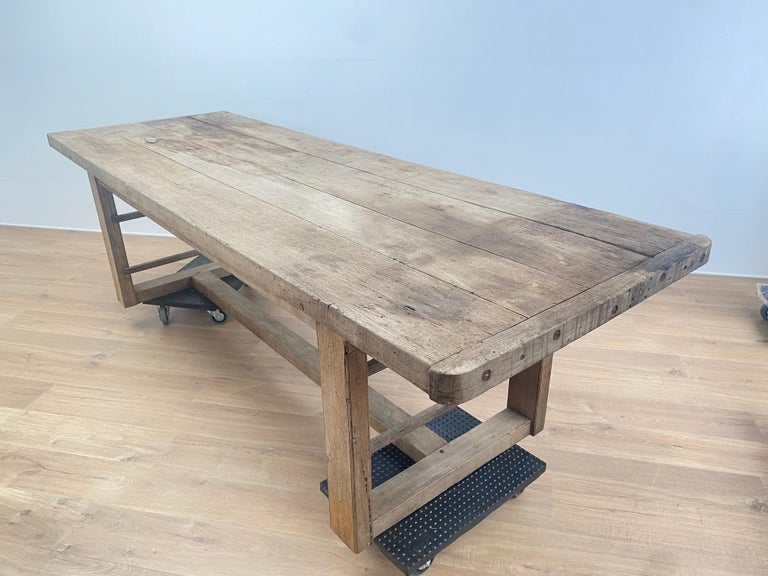 Beech Vintage, Industrial Working Table in Bleached Wood For Sale