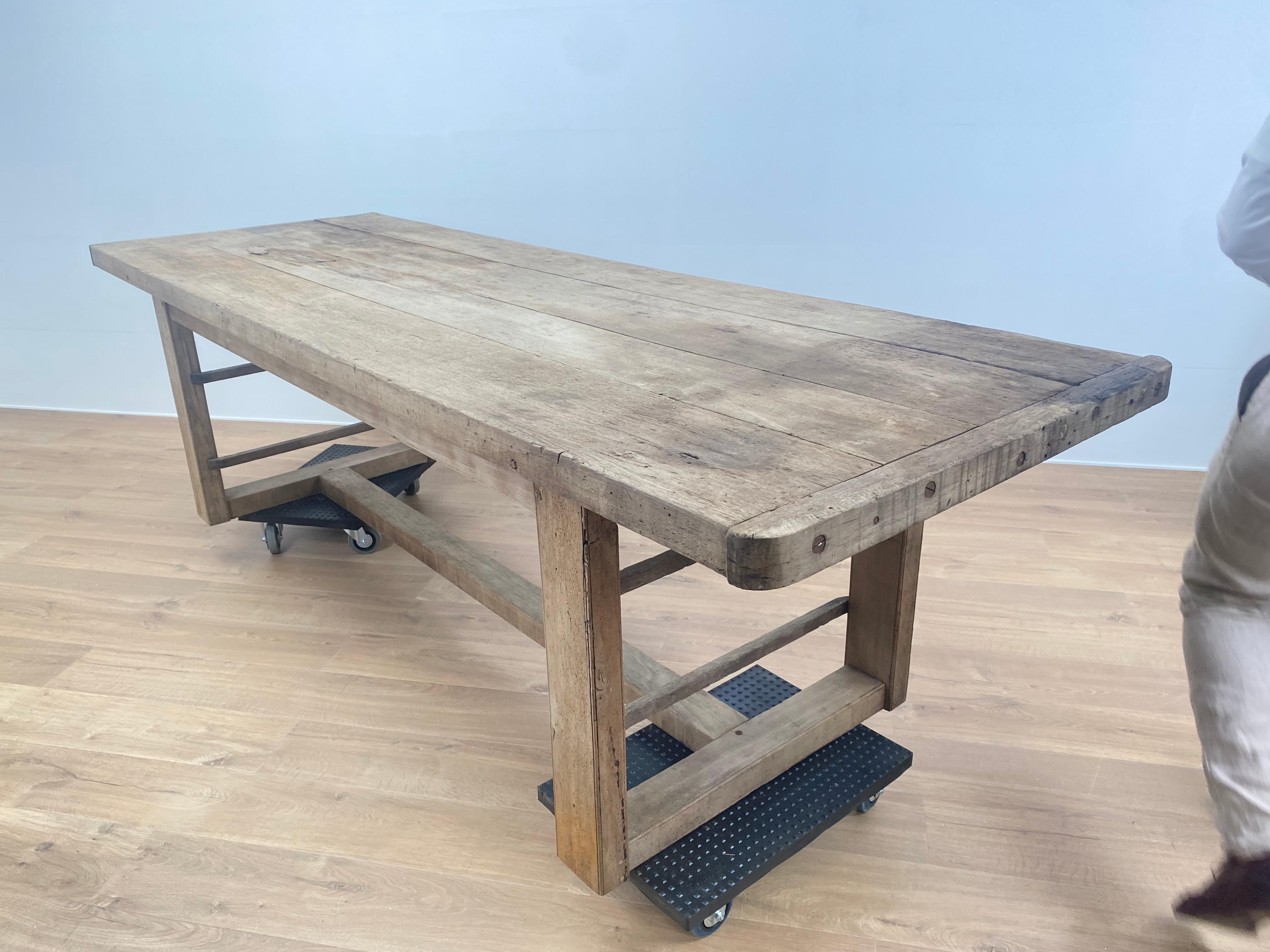 Early 20th Century Vintage, Industrial Working Table in Bleached Wood