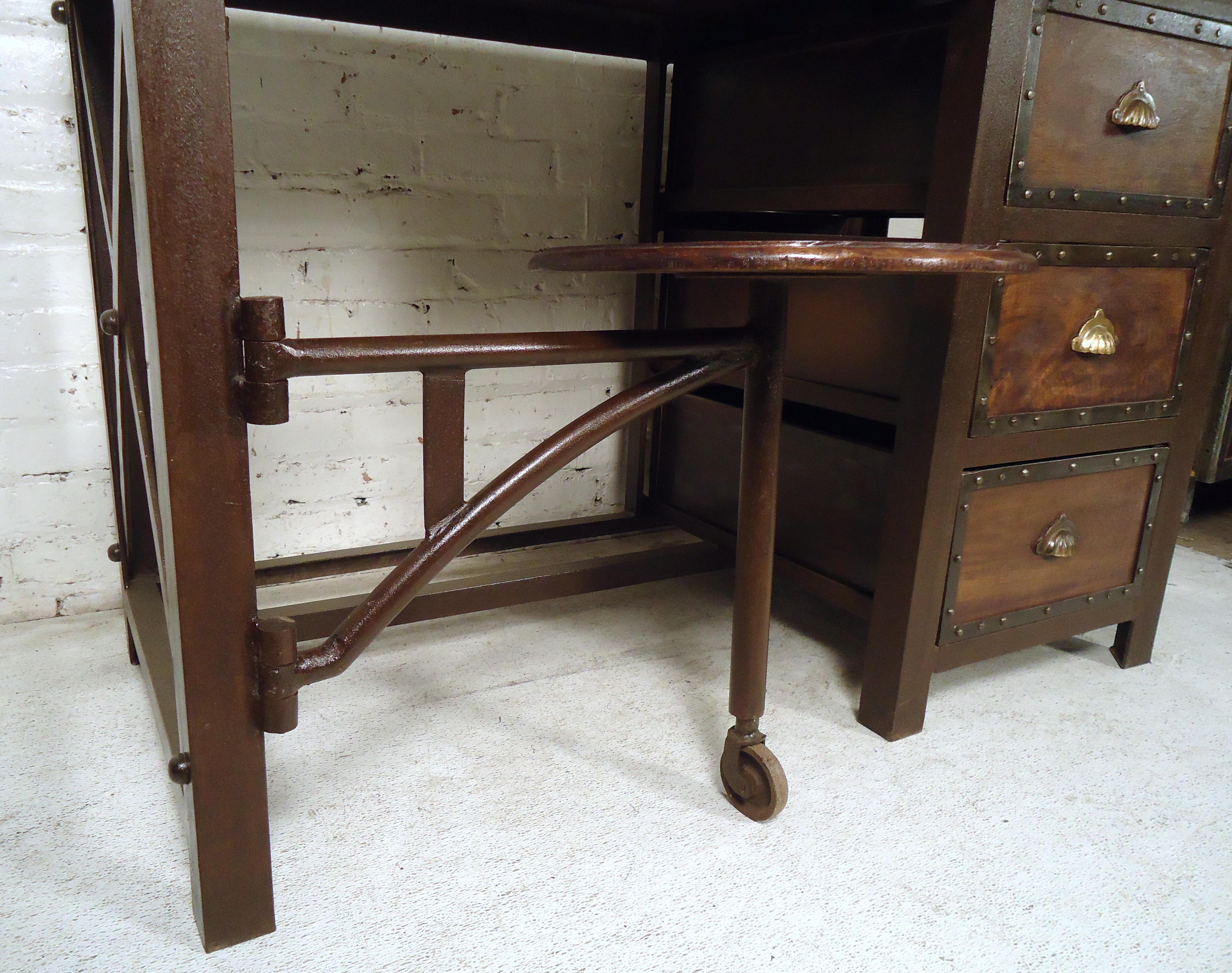 Vintage Industrial Writing Desk with Seat 5