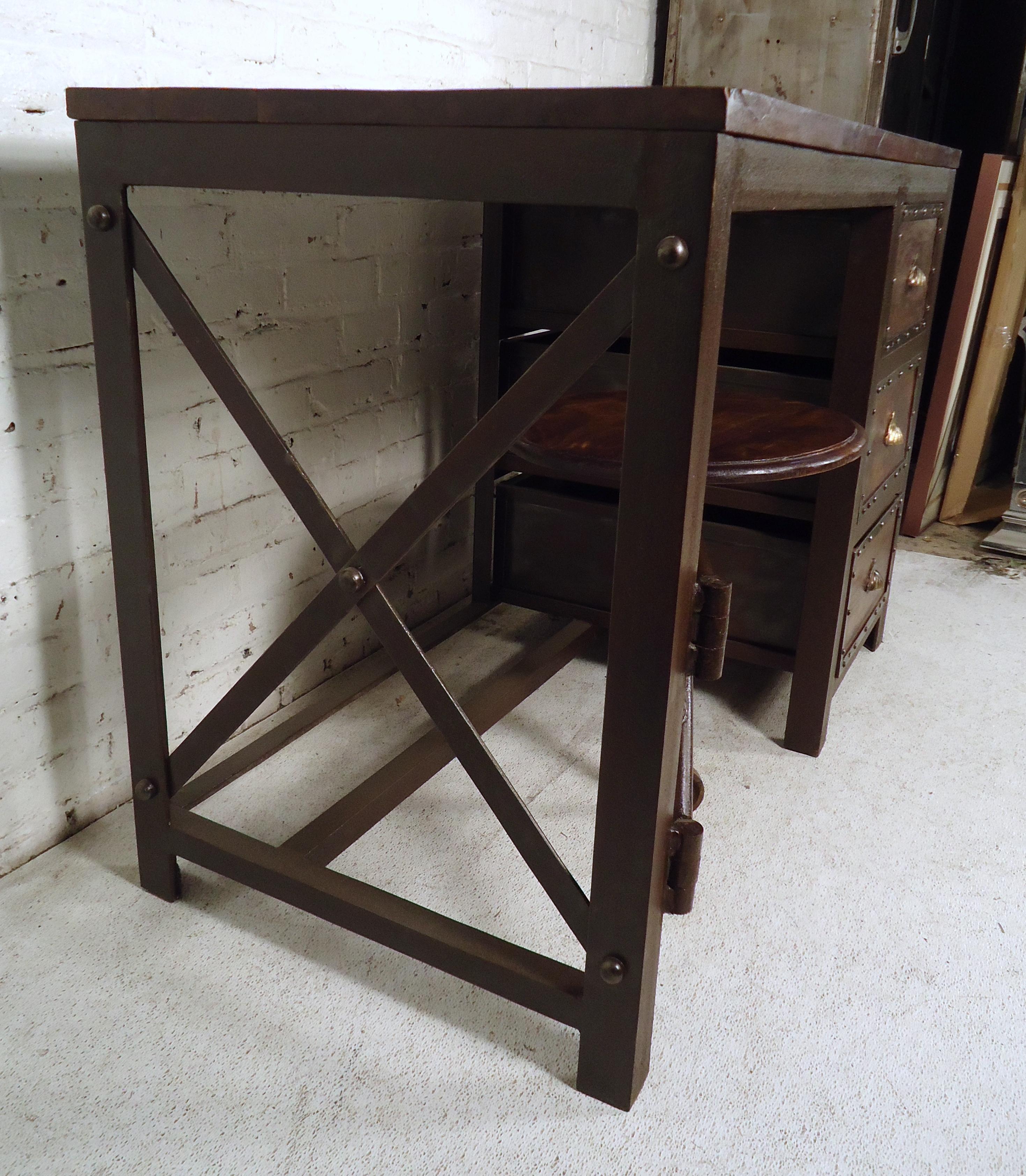 Vintage Industrial Writing Desk with Seat 1