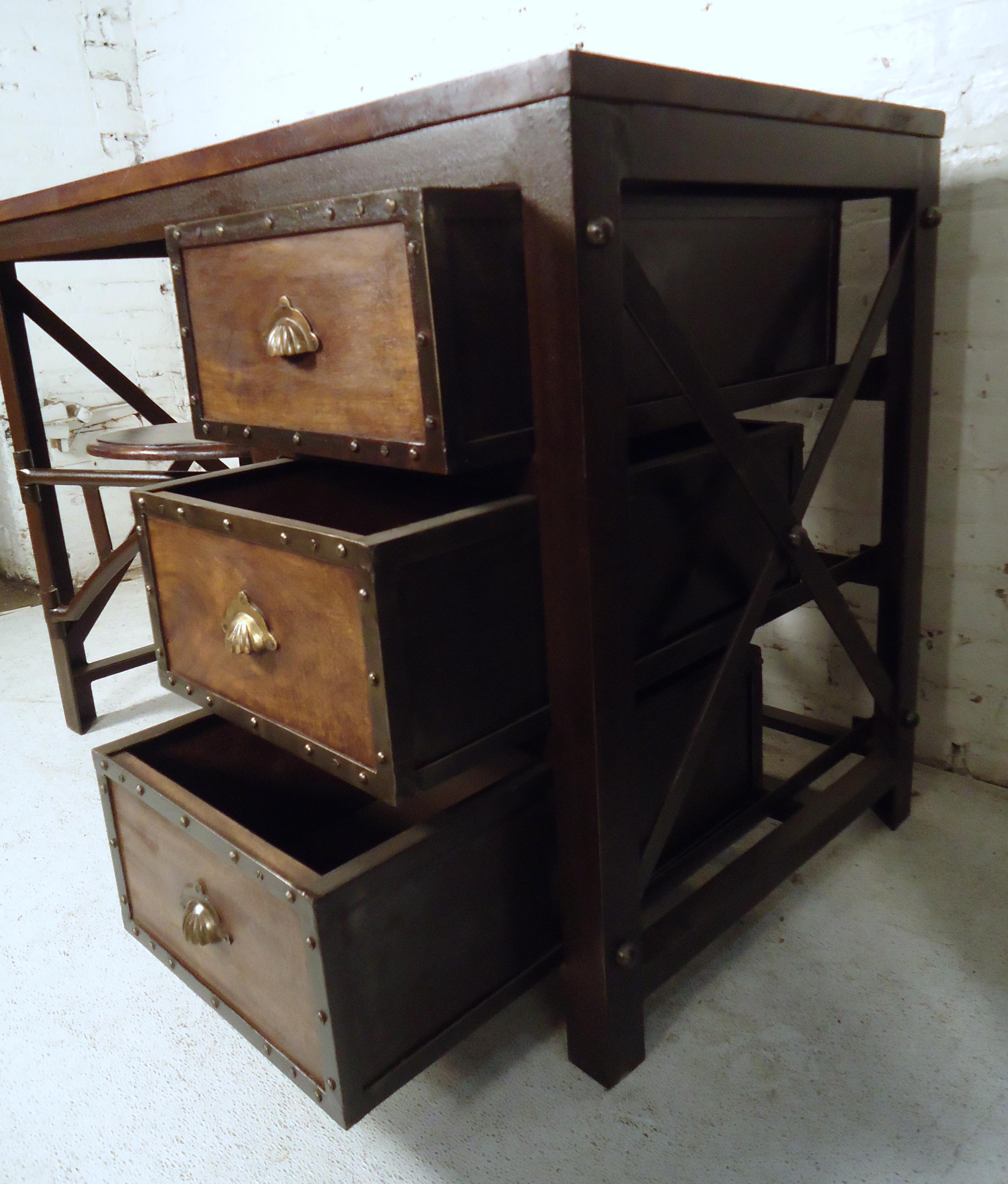 Vintage Industrial Writing Desk with Seat 2