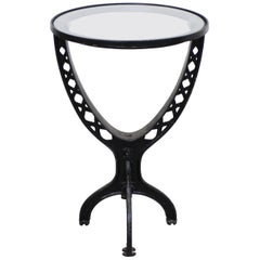 Vintage Industrial Wrought Iron Glass Top End or Side Table