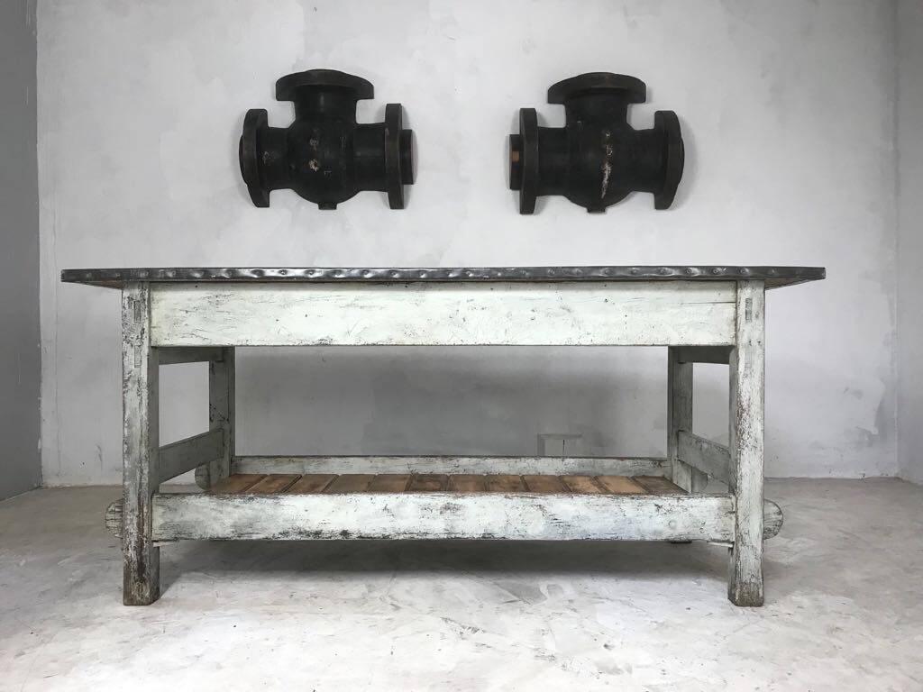 Vintage Industrial Zinc Top Work Table Kitchen Island Sideboard Potting Table 1