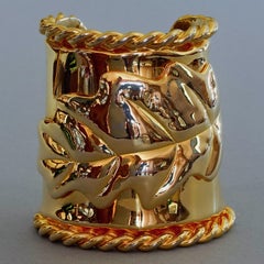 Vintage INES de la FRESSANGE Gilt Oak Leaf Wide Cuff Bracelet