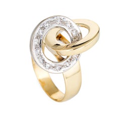 Vintage Infinity Knot Diamond Ring 18 Karat Yellow Gold Round Circles Jewelry