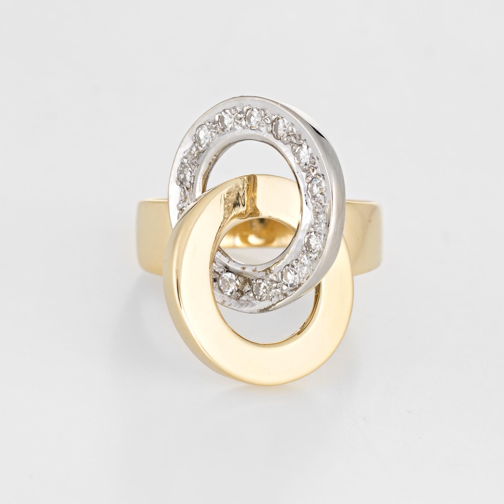 Modern Vintage Infinity Knot Diamond Ring 18 Karat Yellow Gold Round Circles Jewelry