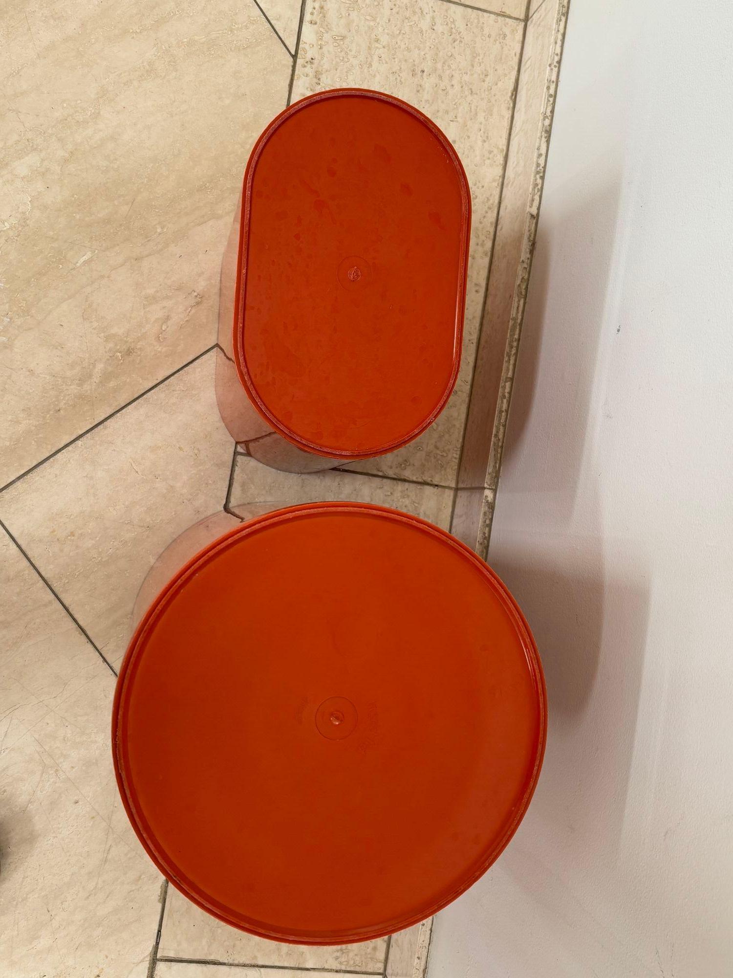 Mid-Century Modern Vintage Ingrid Ltd. Chicago Orange Paper Bin Set of 2 Wastebaskets 1970s