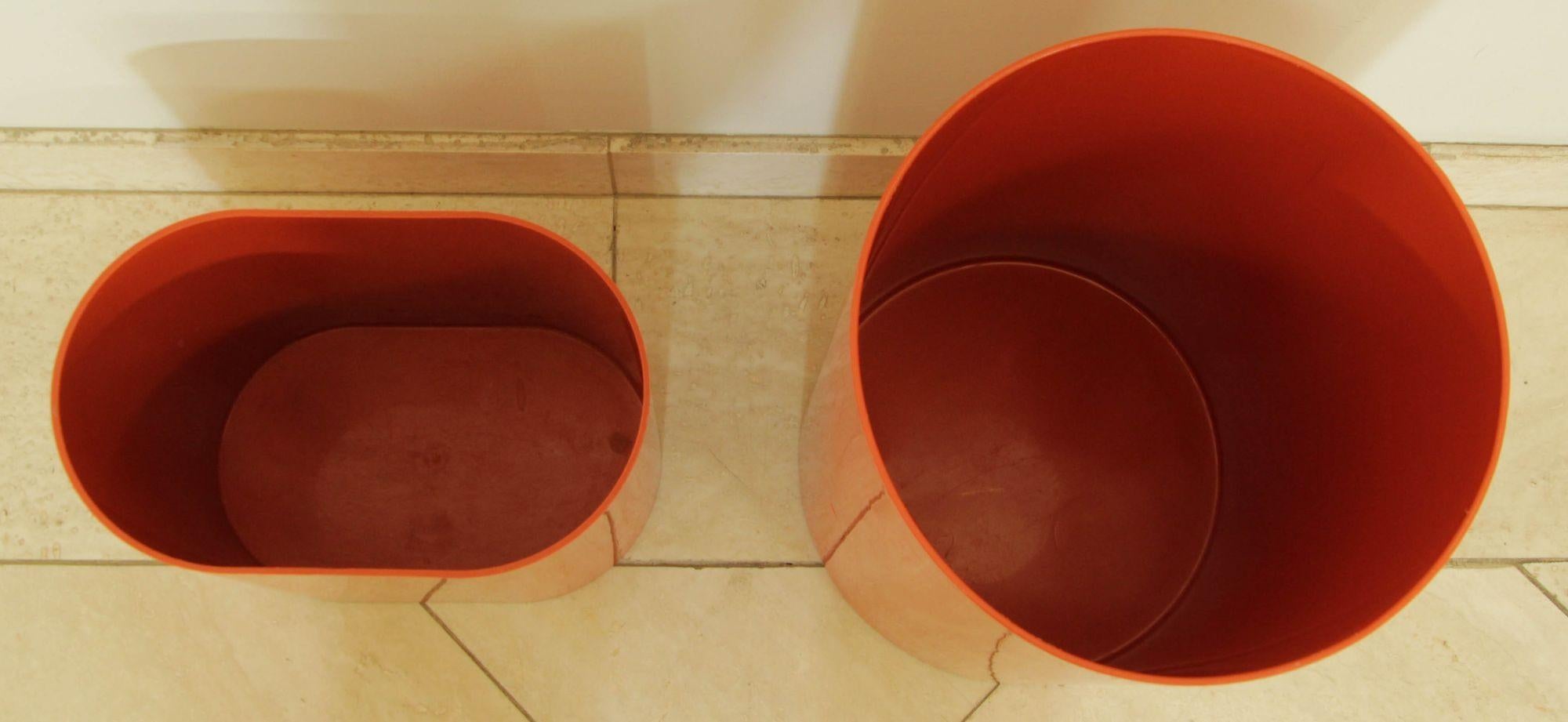 American Vintage Ingrid Ltd. Chicago Orange Paper Bin Set of 2 Wastebaskets 1970s