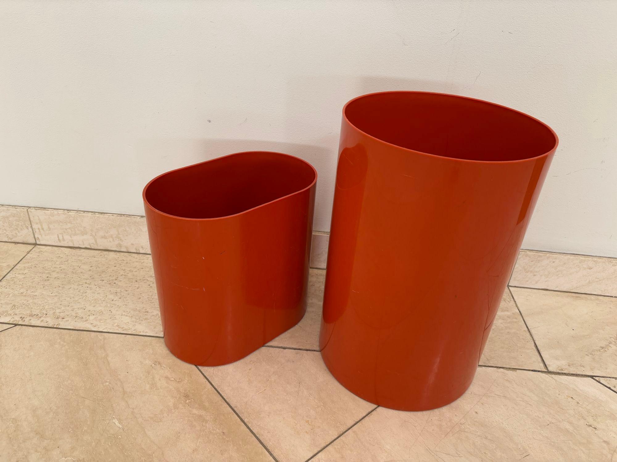 Plastic Vintage Ingrid Ltd. Chicago Orange Paper Bin Set of 2 Wastebaskets 1970s
