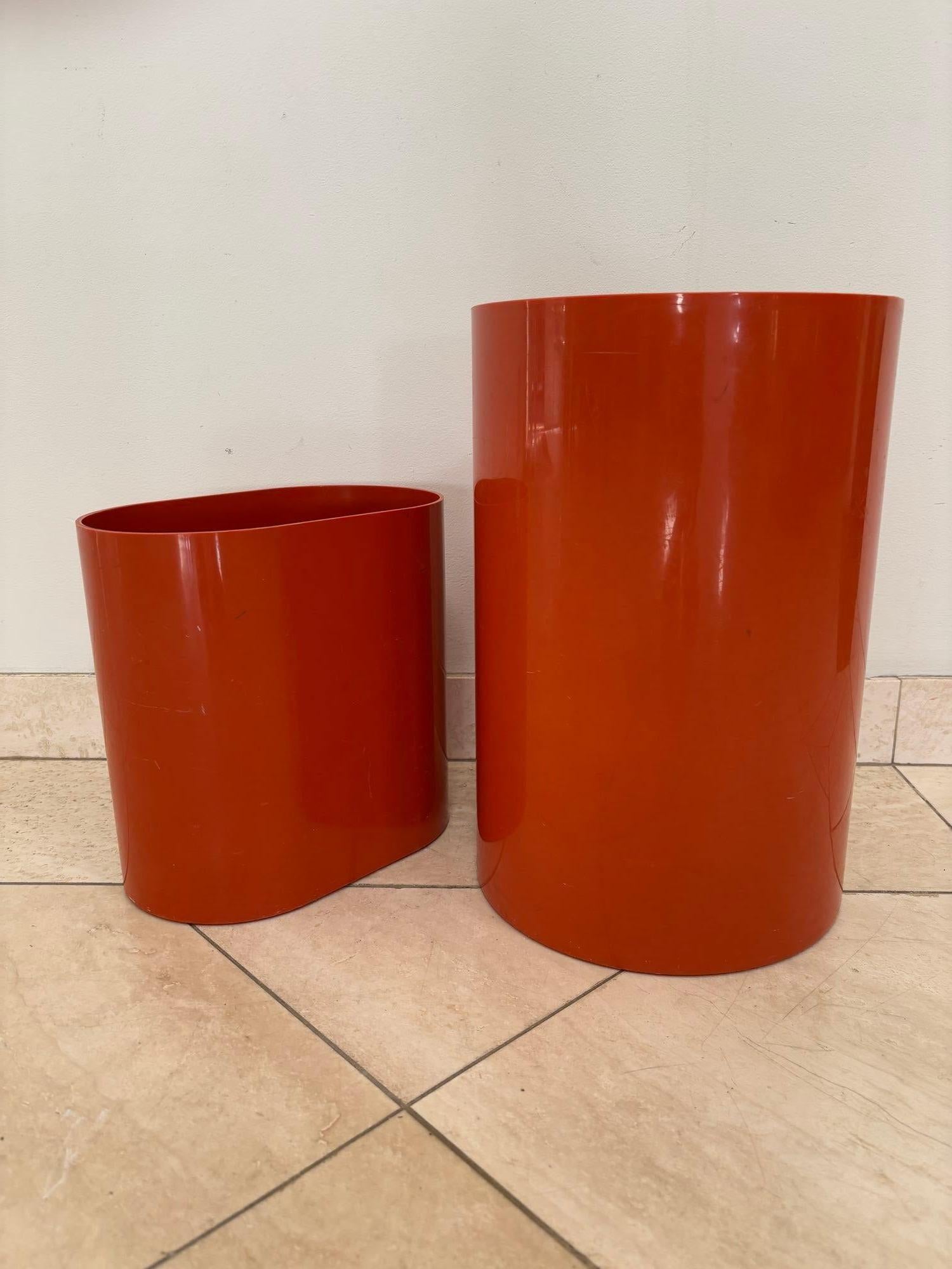 Vintage Ingrid Ltd. Chicago Orange Paper Bin Set of 2 Wastebaskets 1970s 1