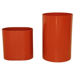 Vintage Ingrid Ltd. Chicago Orange Paper Bin Set of 2 Wastebaskets 1970s
