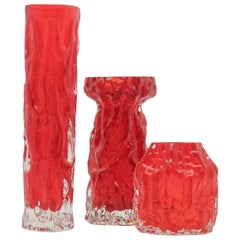 Vintage Ingrid Rock Crystal Glass Vases, Beautiful Color Deep Red, Germany
