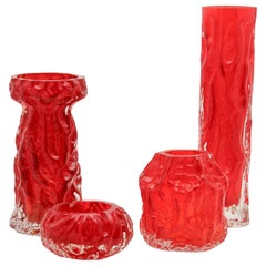 Vintage Ingrid Rock Crystal Glass Vases, Beautiful Color Deep Red, Germany