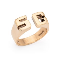 Vintage Initial Ring SG 9k Yellow Gold Estate Jewelry British Hallmarks