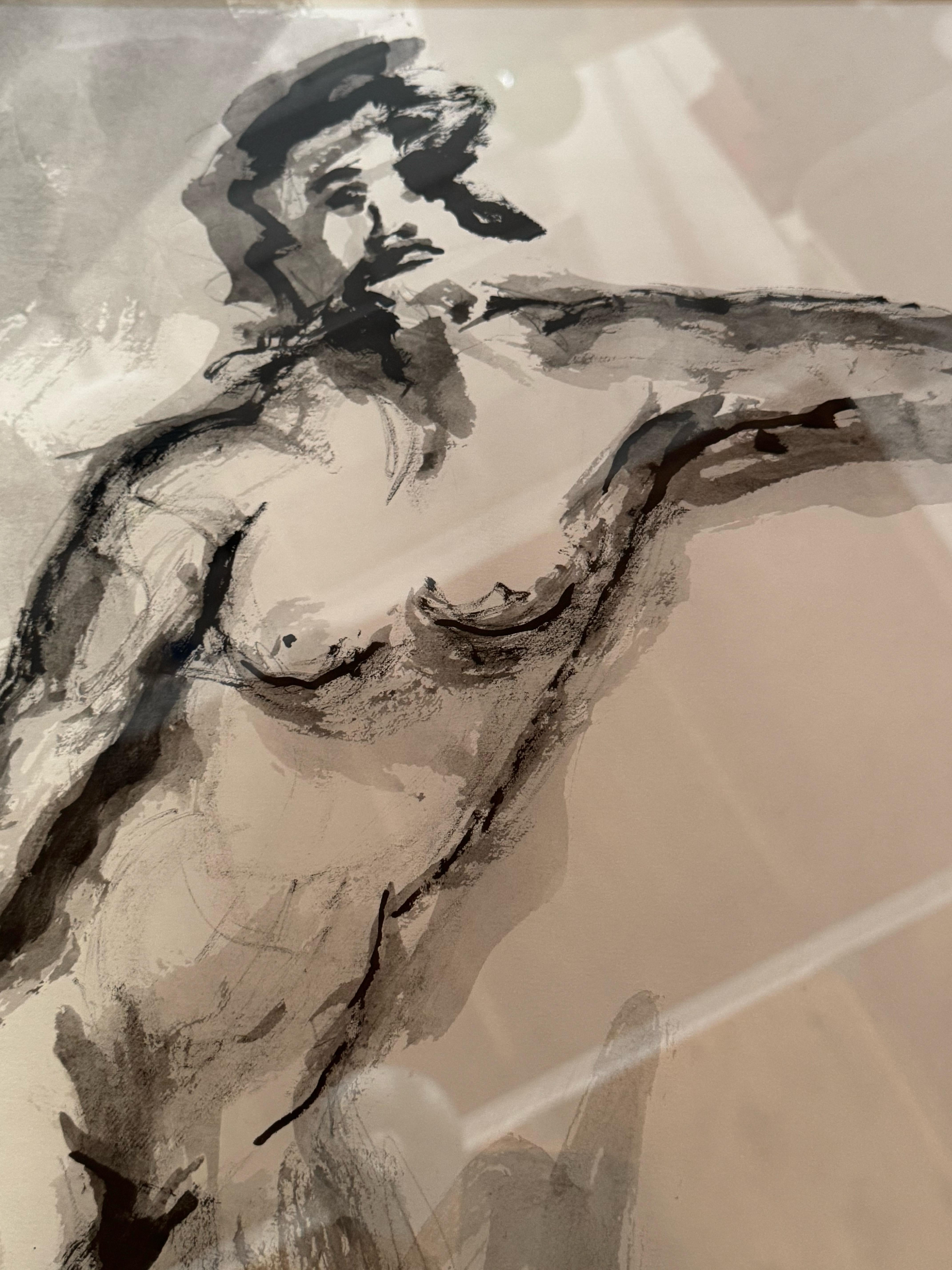 Americano Disegno a inchiostro d'epoca di una figura maschile nuda in vendita