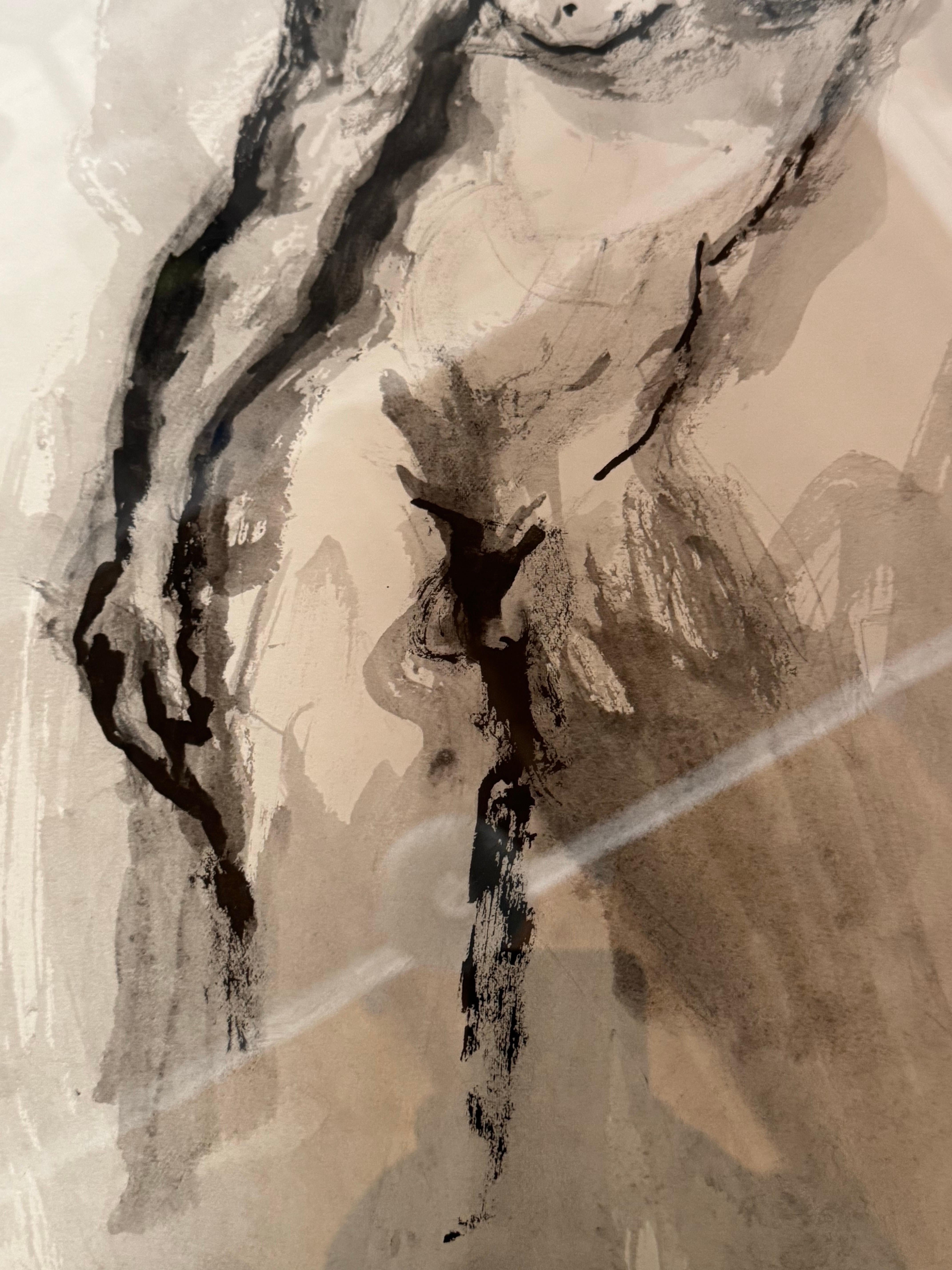 Disegno a inchiostro d'epoca di una figura maschile nuda in vendita 1