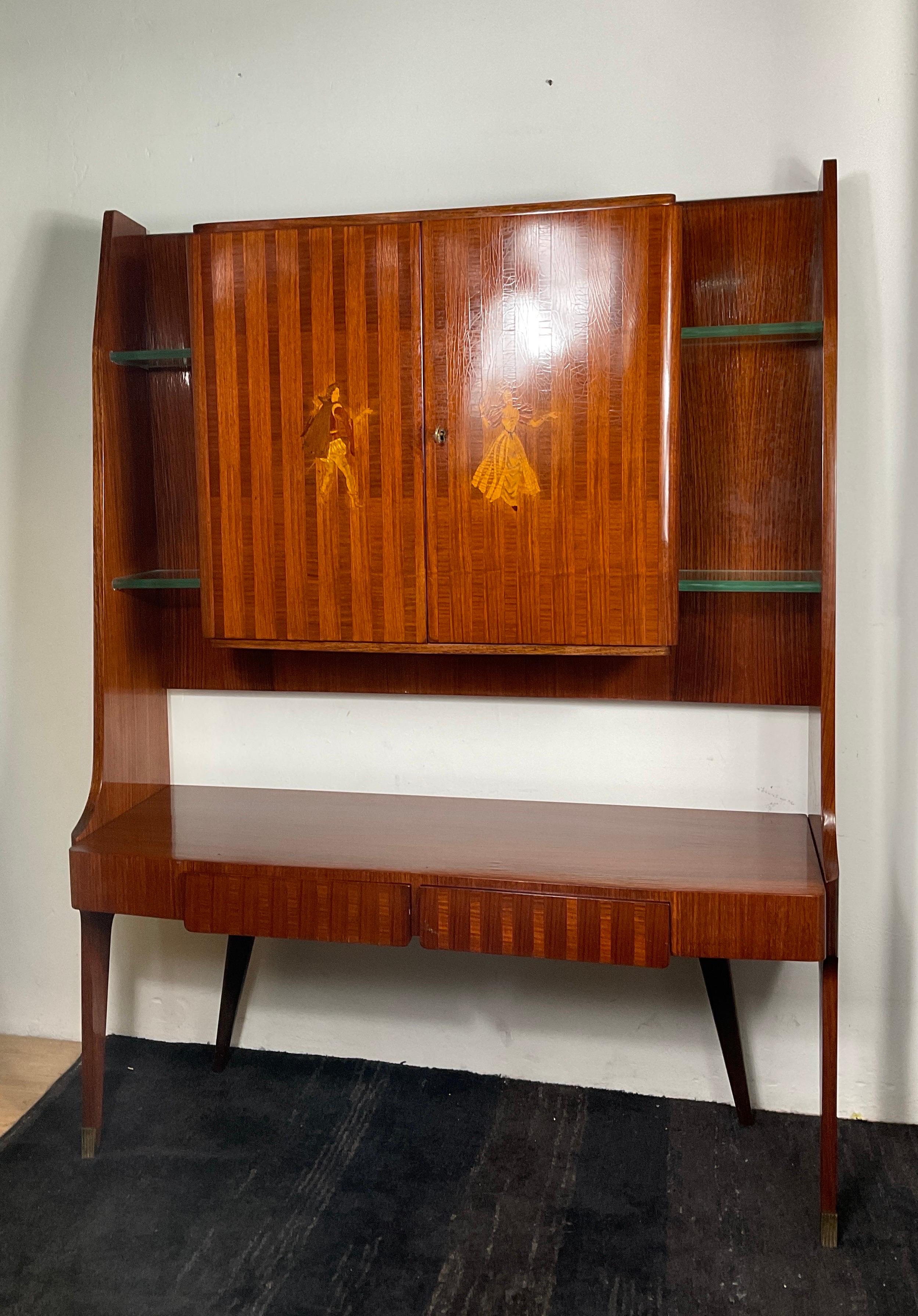 Vintage inlaid bar cabinet by Vittorio Dassi, 1950 For Sale 14