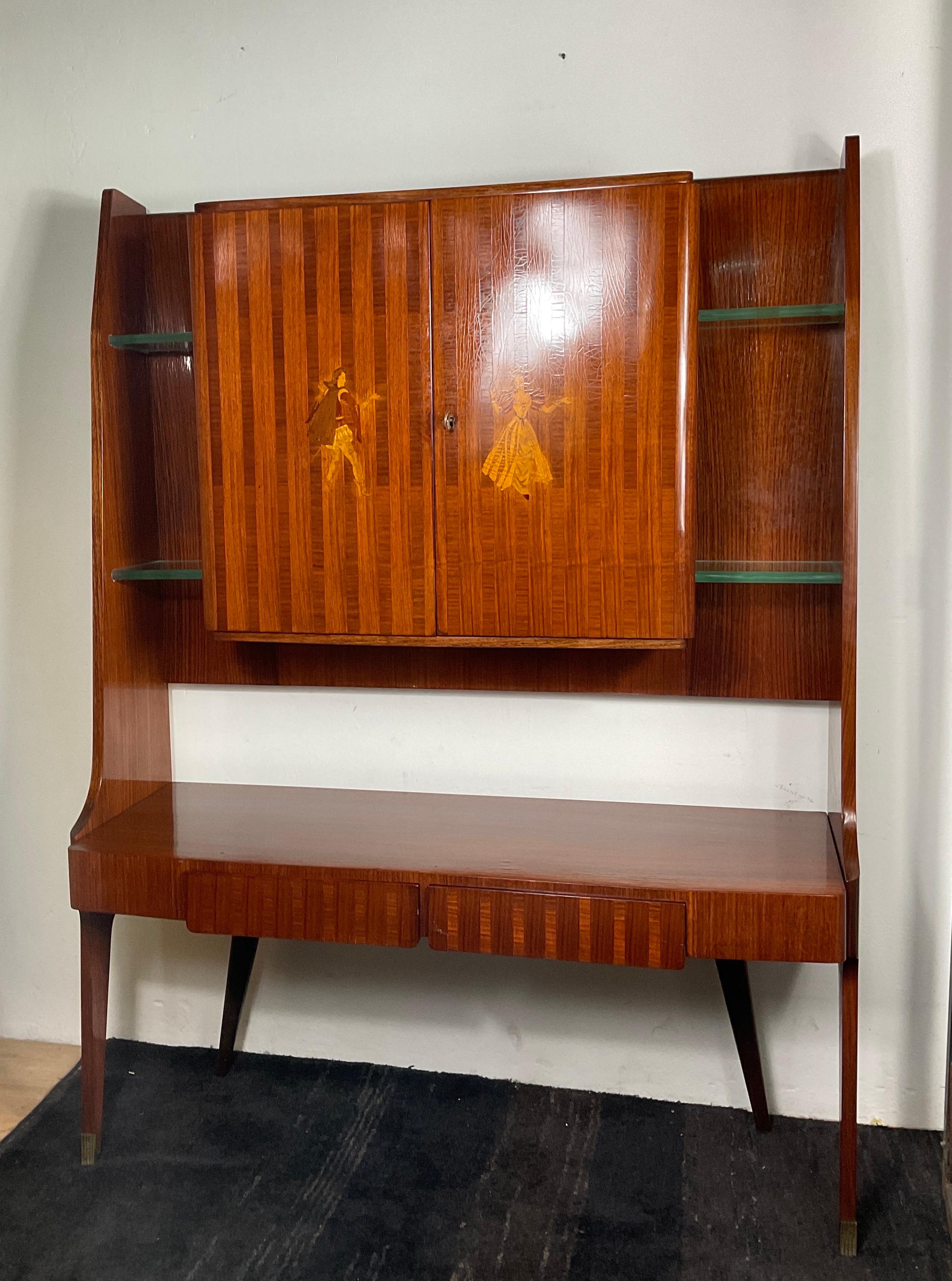 Italian Vintage inlaid bar cabinet by Vittorio Dassi, 1950 For Sale