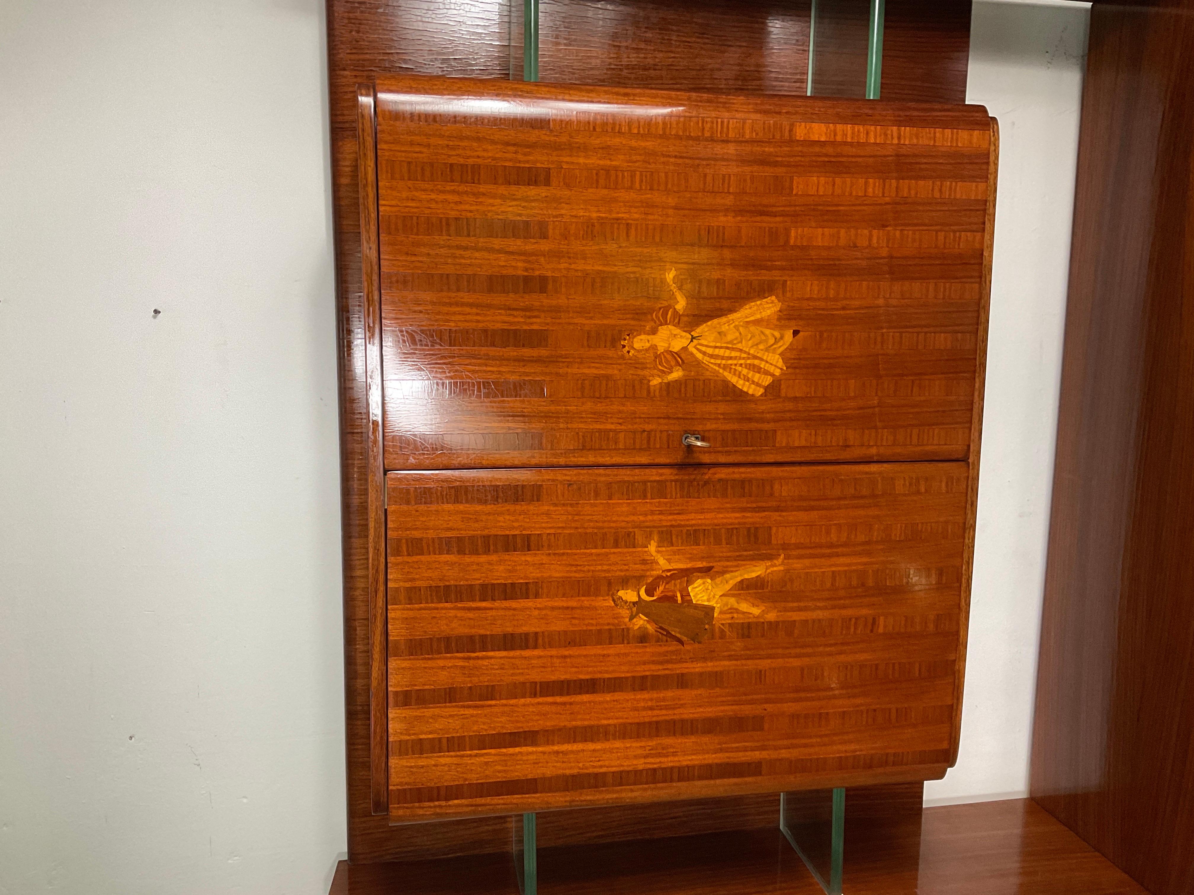 Vintage inlaid bar cabinet by Vittorio Dassi, 1950 In Good Condition For Sale In Catania, IT