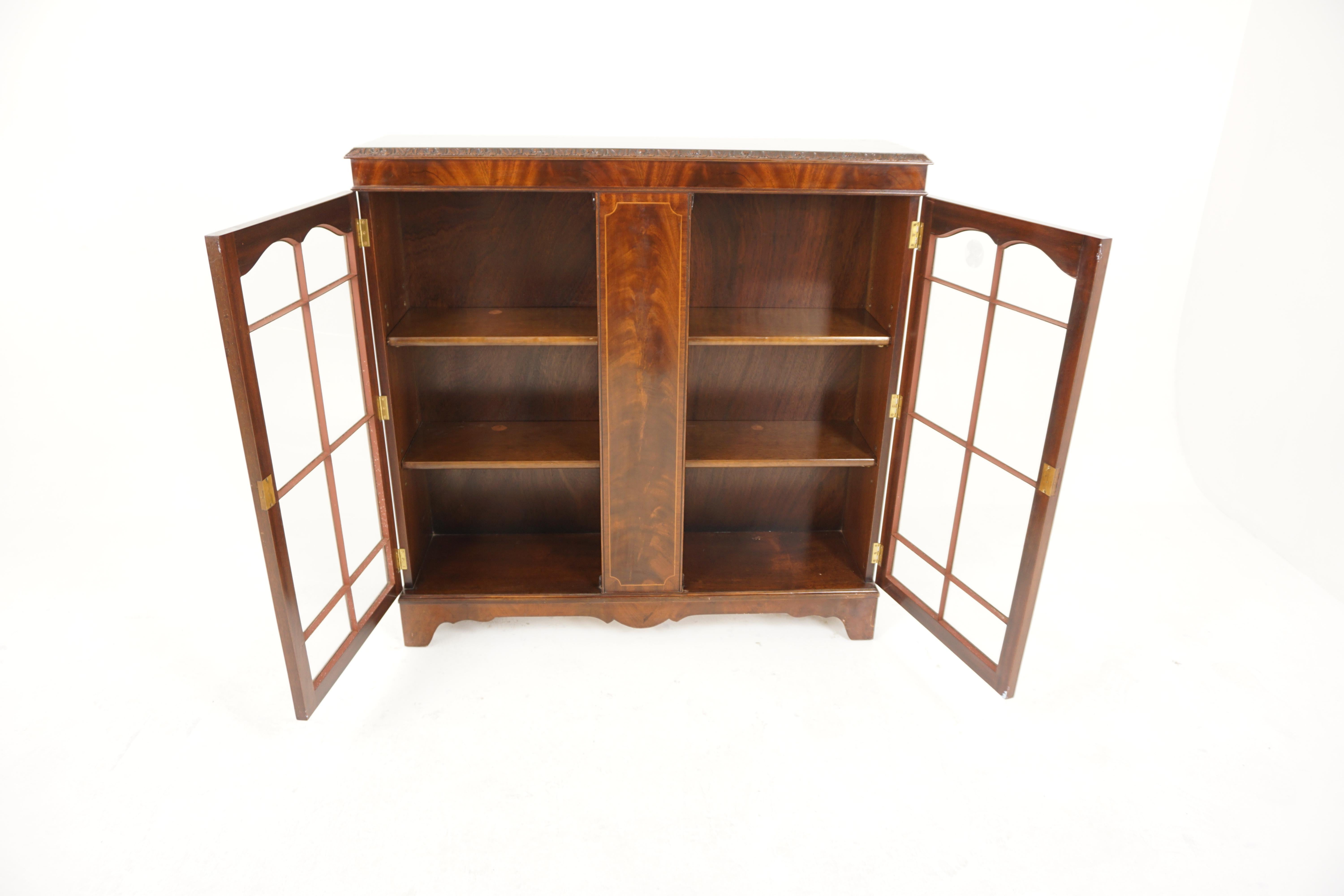 Vintage Inlaid Burr Walnut 2 Door Display Cabinet, Bookcase, Scotland 1930, H869 2