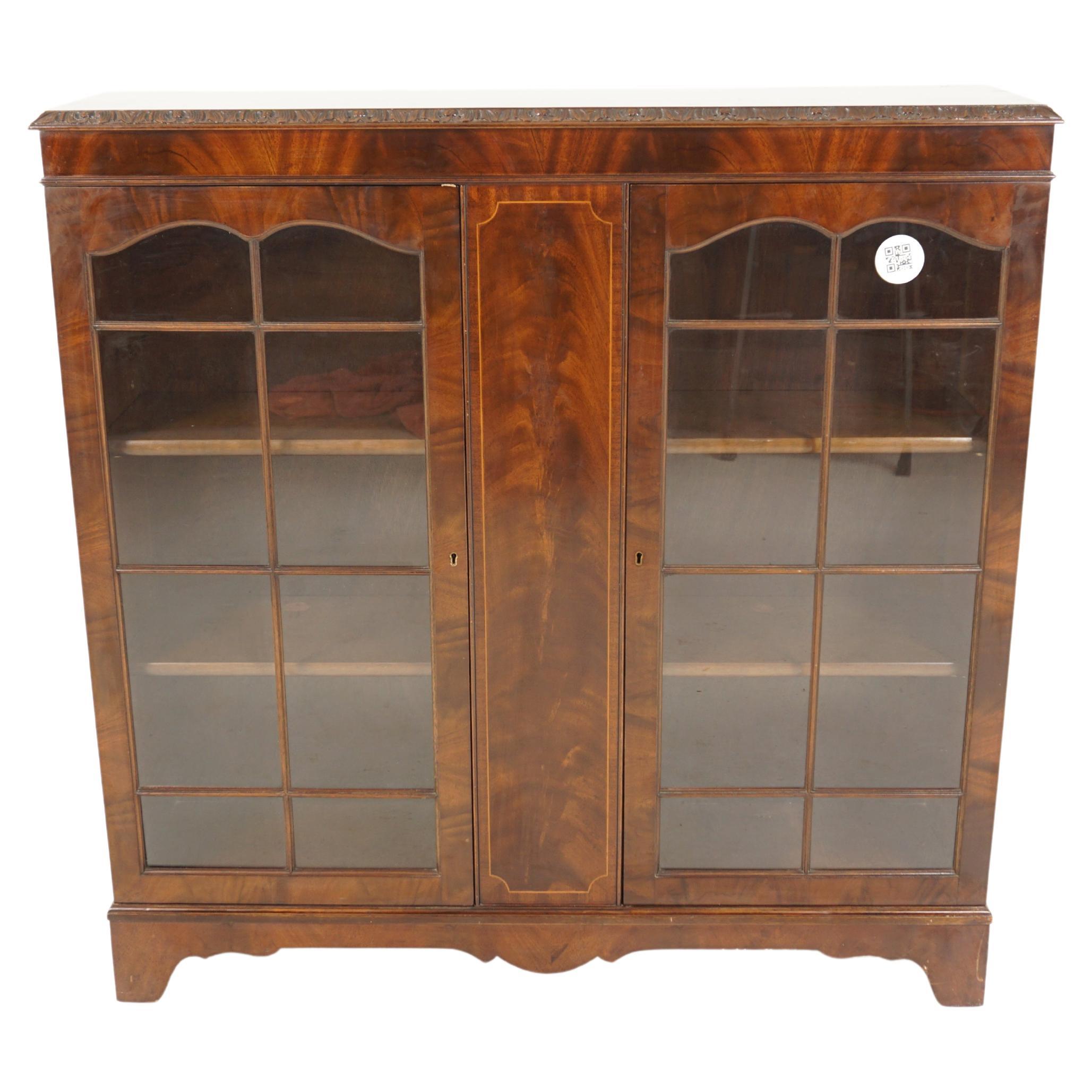 Vintage Inlaid Burr Walnut 2 Door Display Cabinet, Bookcase, Scotland 1930, H869