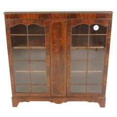 Vintage Inlaid Burr Walnut 2 Door Display Cabinet, Bookcase, Scotland 1930, H869