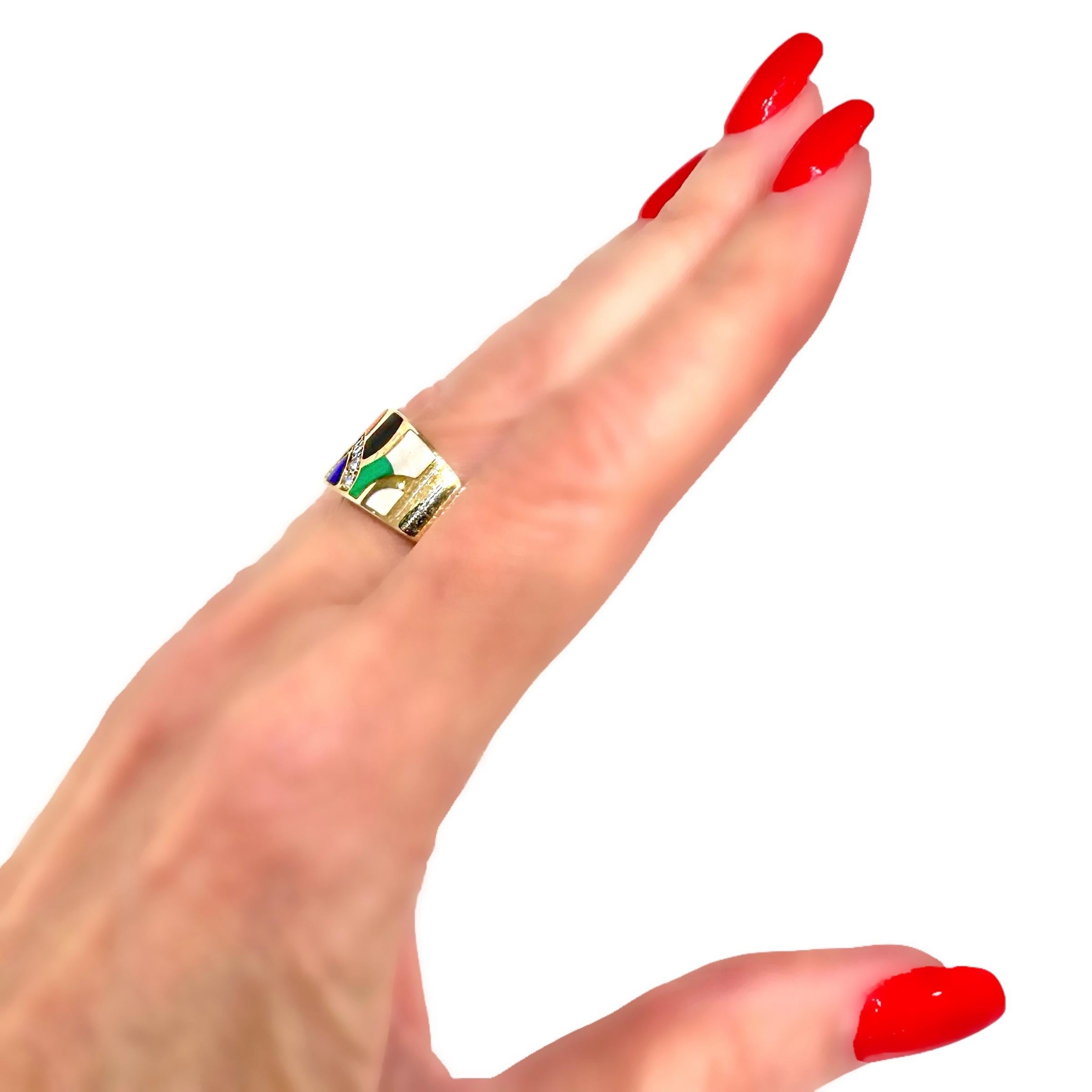 Vintage Inlaid Hardstone, Diamond and Gold Ring by Asch Grossbardt For Sale 5