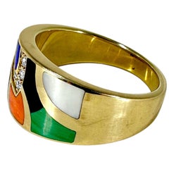 Vintage Inlaid Hardstone, Diamond and Gold Ring by Asch Grossbardt