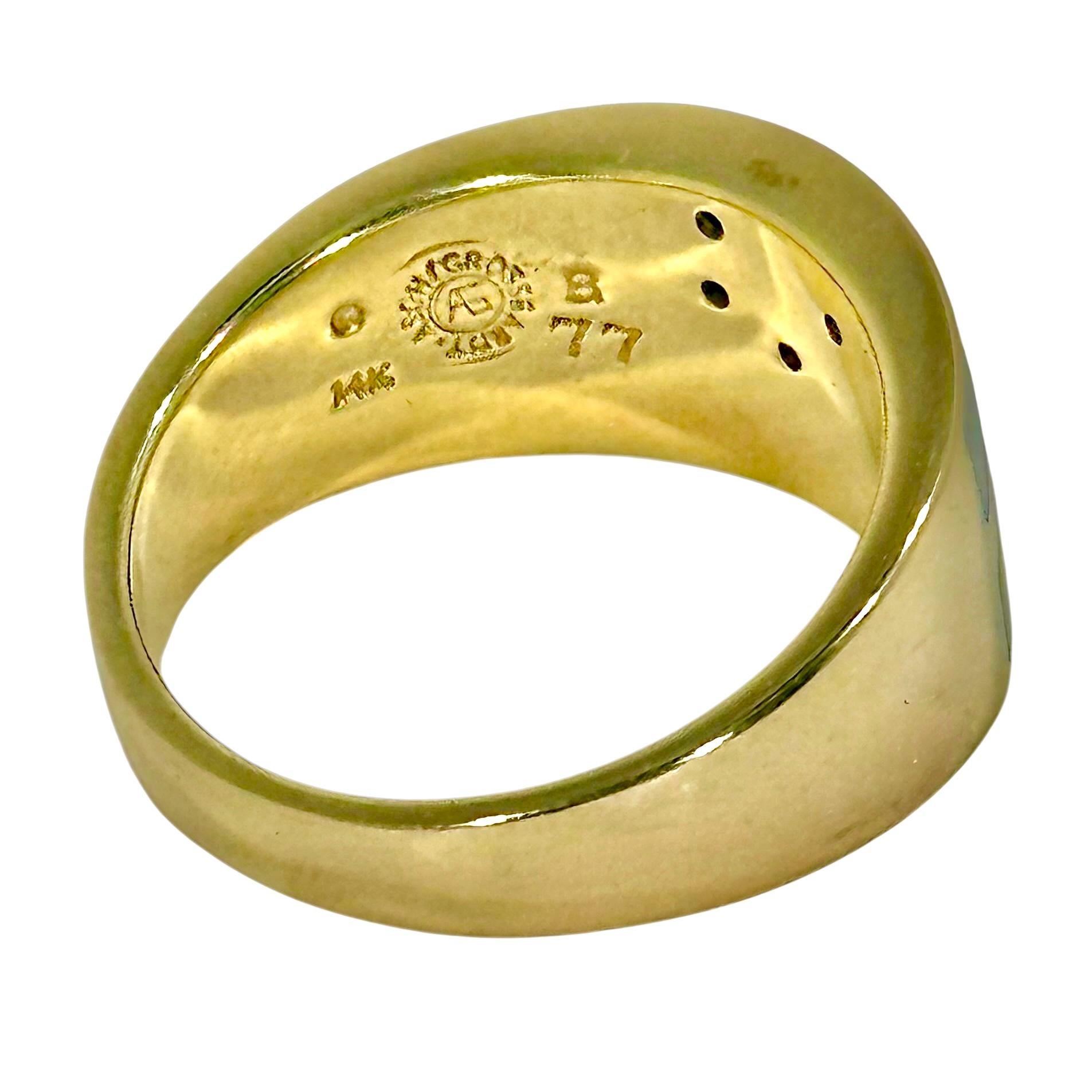 Vintage Inlaid Hardstone, Diamond and Gold Ring by Asch Grossbardt In Good Condition For Sale In Palm Beach, FL