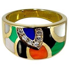 Anillo vintage con incrustaciones de piedra dura, diamantes y oro de Asch Grossbardt