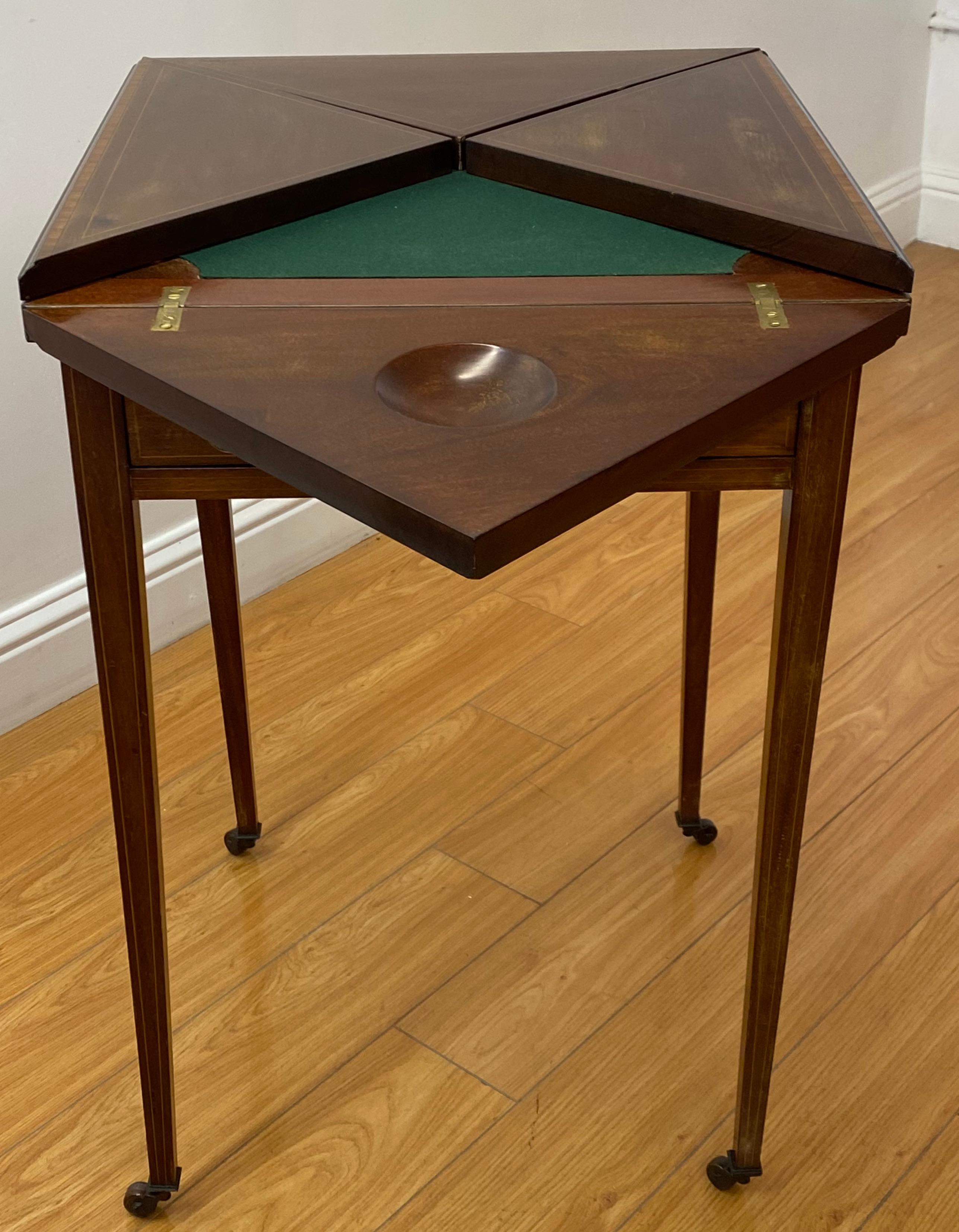 American Vintage Inlaid Mahogany Handkerchief Folding Games / Side Table, C.1940 For Sale
