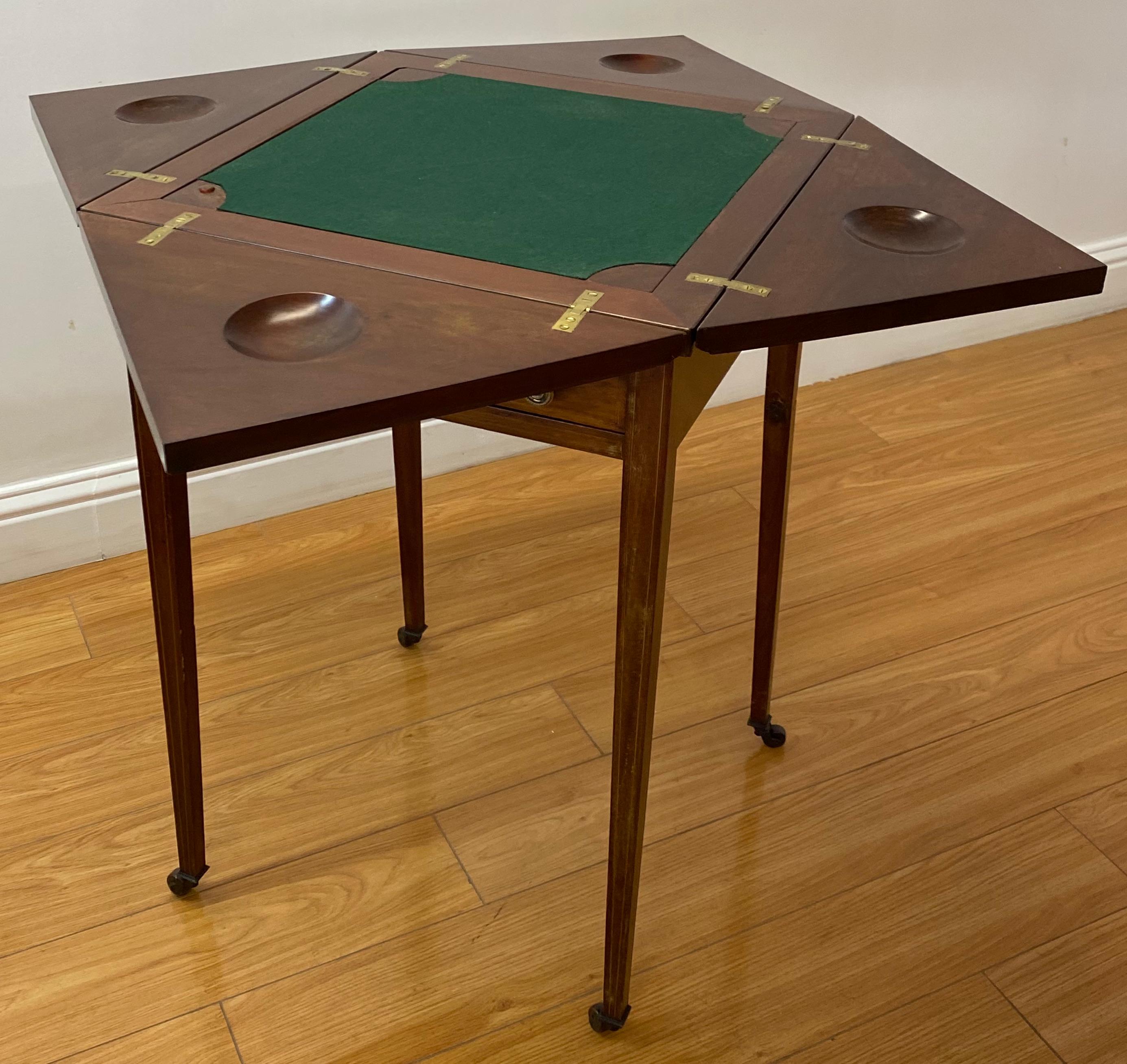 20th Century Vintage Inlaid Mahogany Handkerchief Folding Games / Side Table, C.1940 For Sale