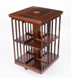 Vintage Inlaid Mahogany Revolving Bookcase 20th Century