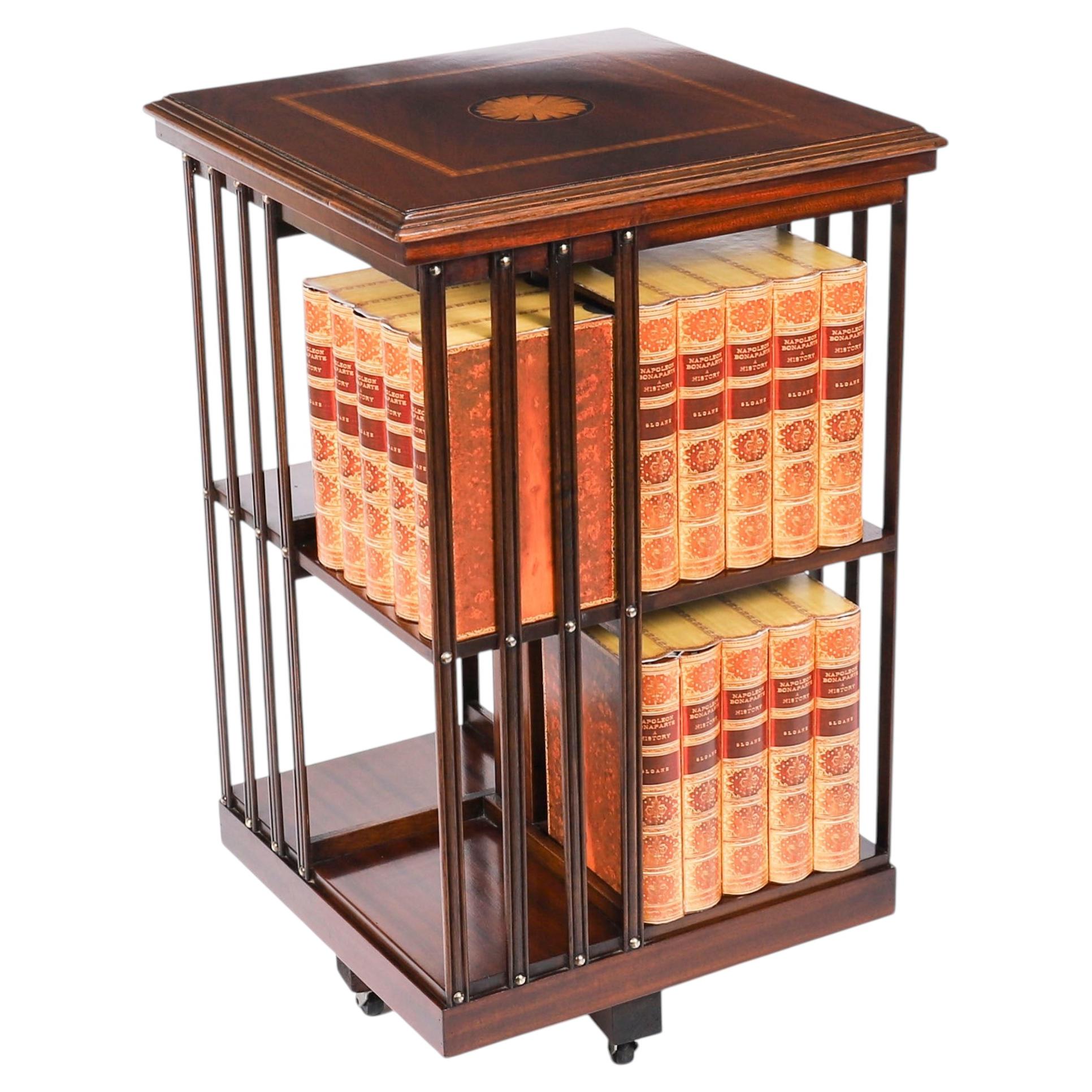 Vintage Inlaid Mahogany Revolving Bookcase 20th Century