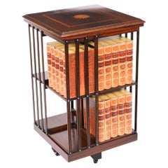 Vintage Inlaid Mahogany Revolving Bookcase 20th Century