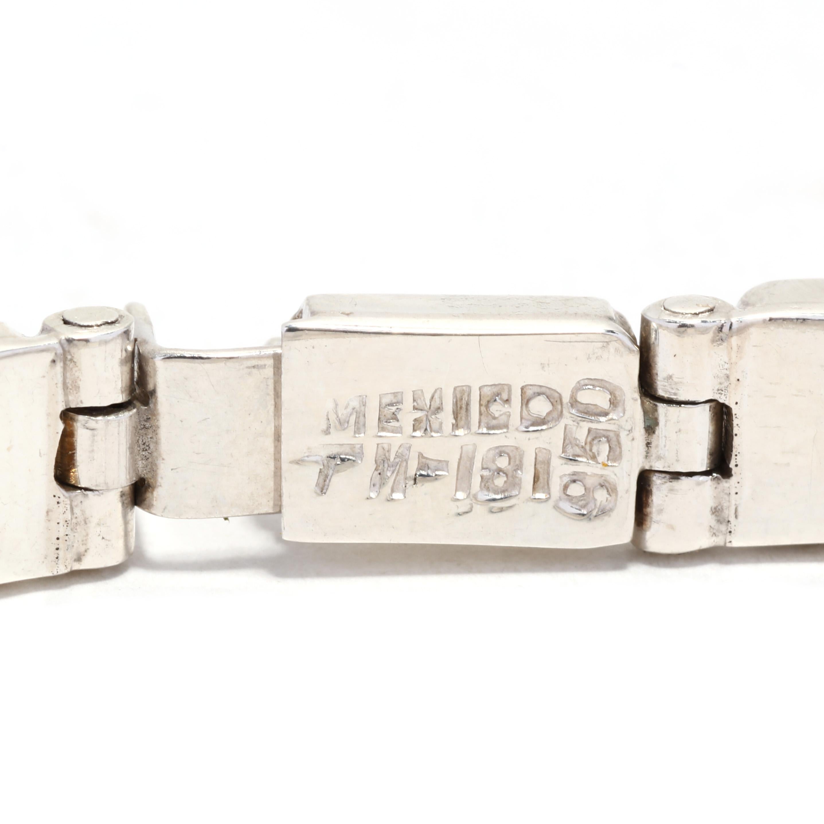 Vintage-Armband mit Intarsien aus Malachit, Sterlingsilber, mexikanisch im Zustand „Gut“ im Angebot in McLeansville, NC