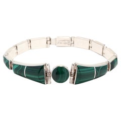 Used Inlaid Malachite Bracelet, Sterling Silver, Mexican