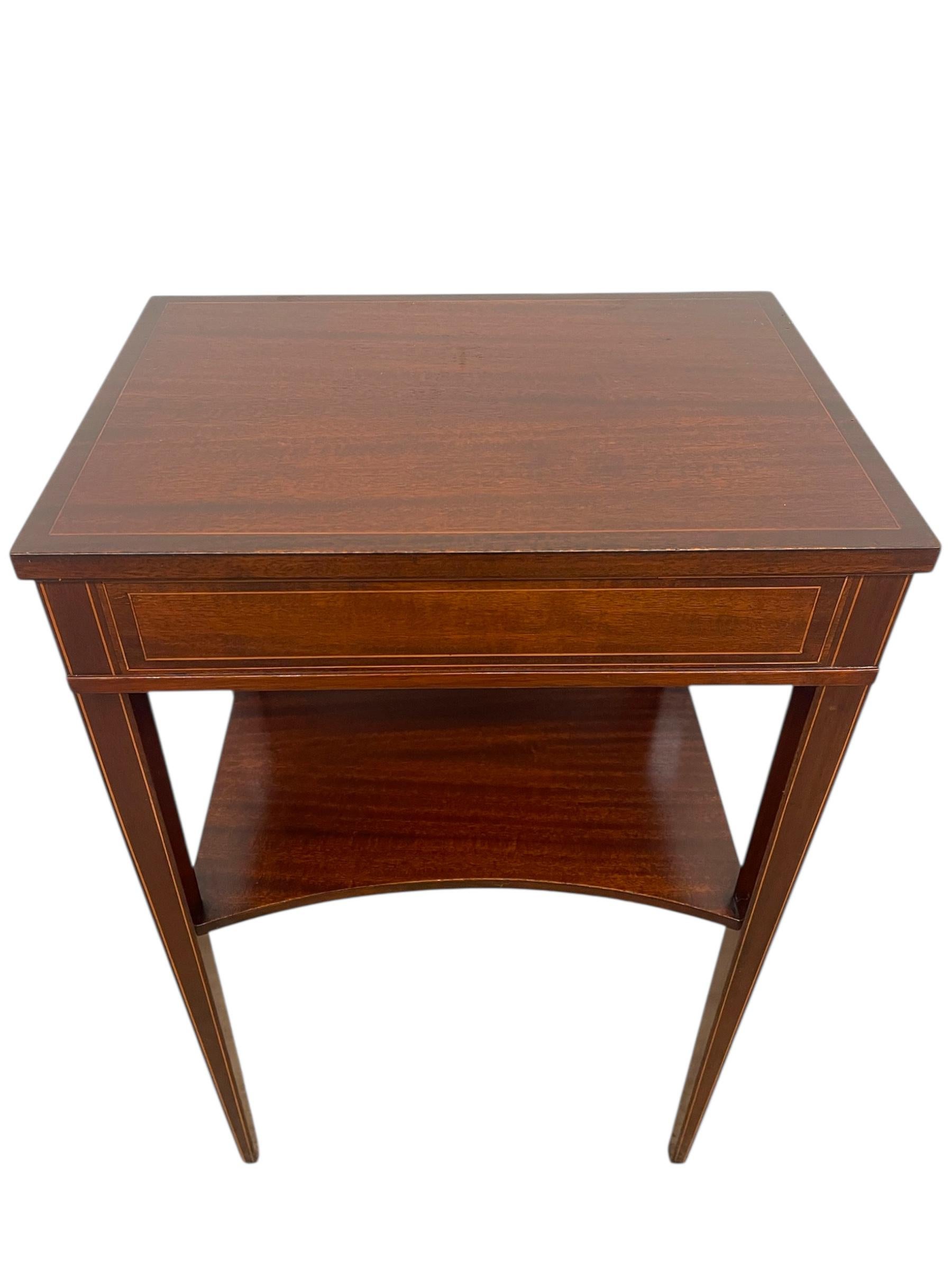 Vintage Inlaid Side Table with Lower Shelf and Tapered Legs For Sale 1