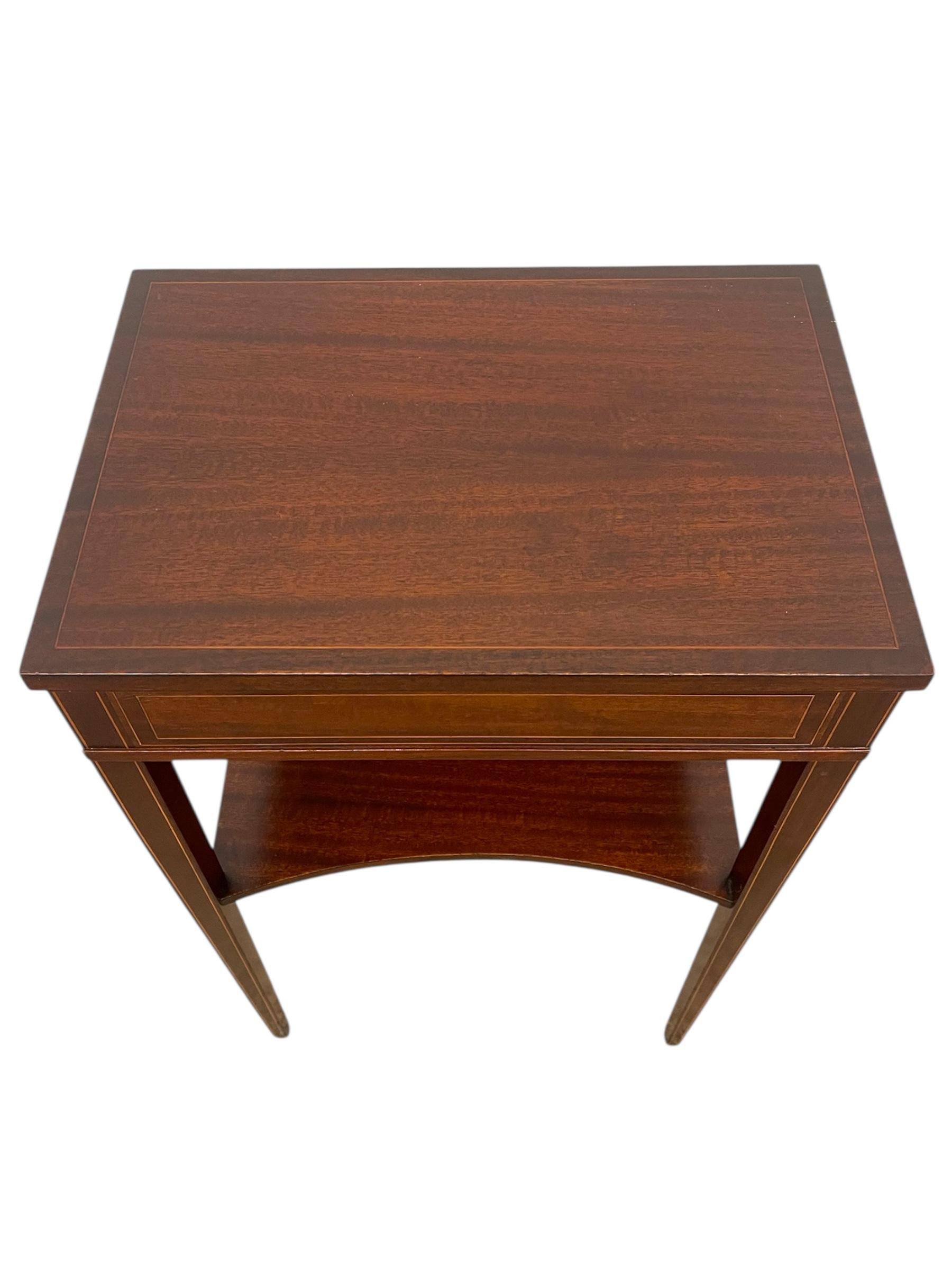 Vintage Inlaid Side Table with Lower Shelf and Tapered Legs For Sale 2