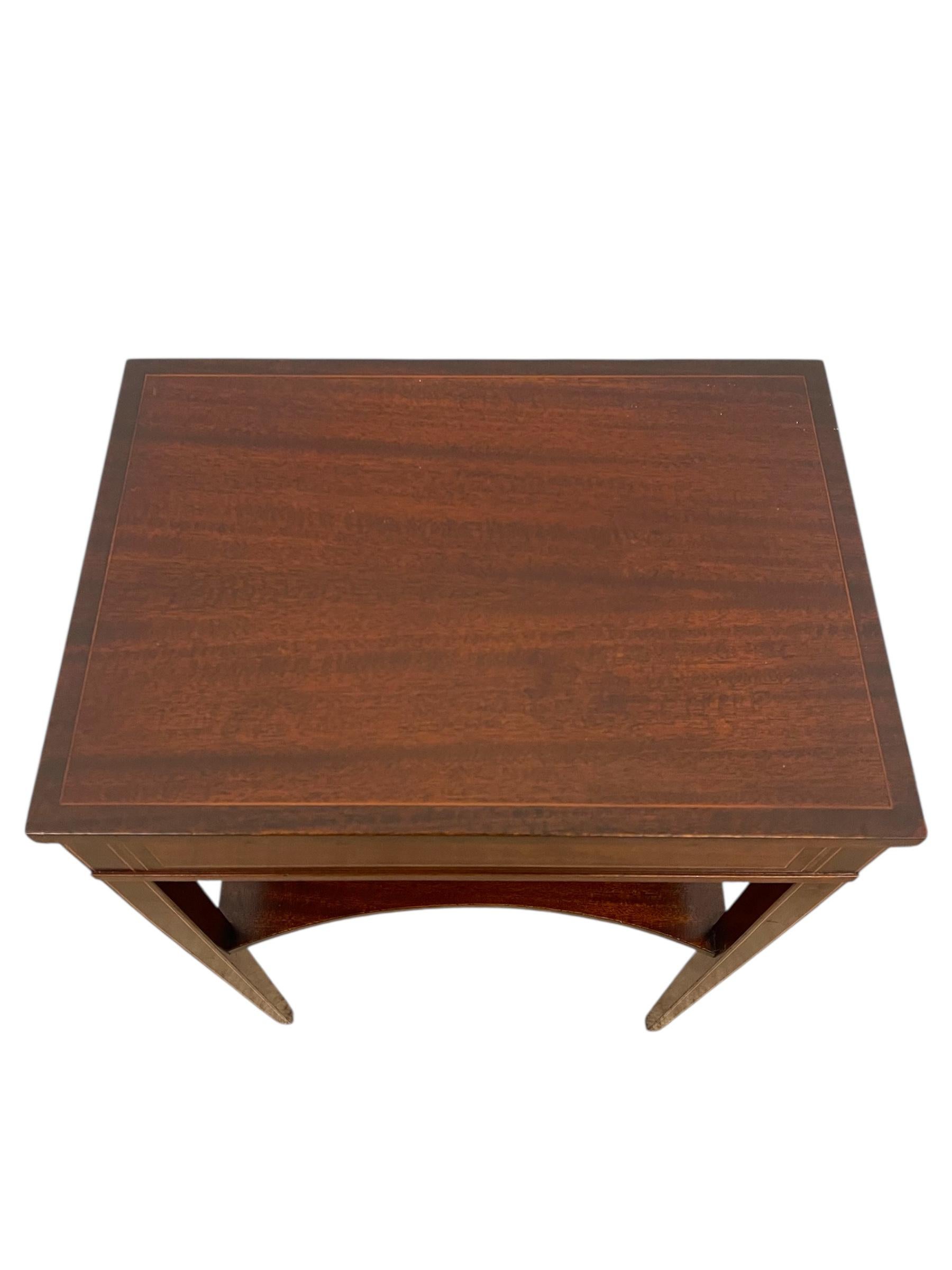 Vintage Inlaid Side Table with Lower Shelf and Tapered Legs For Sale 3