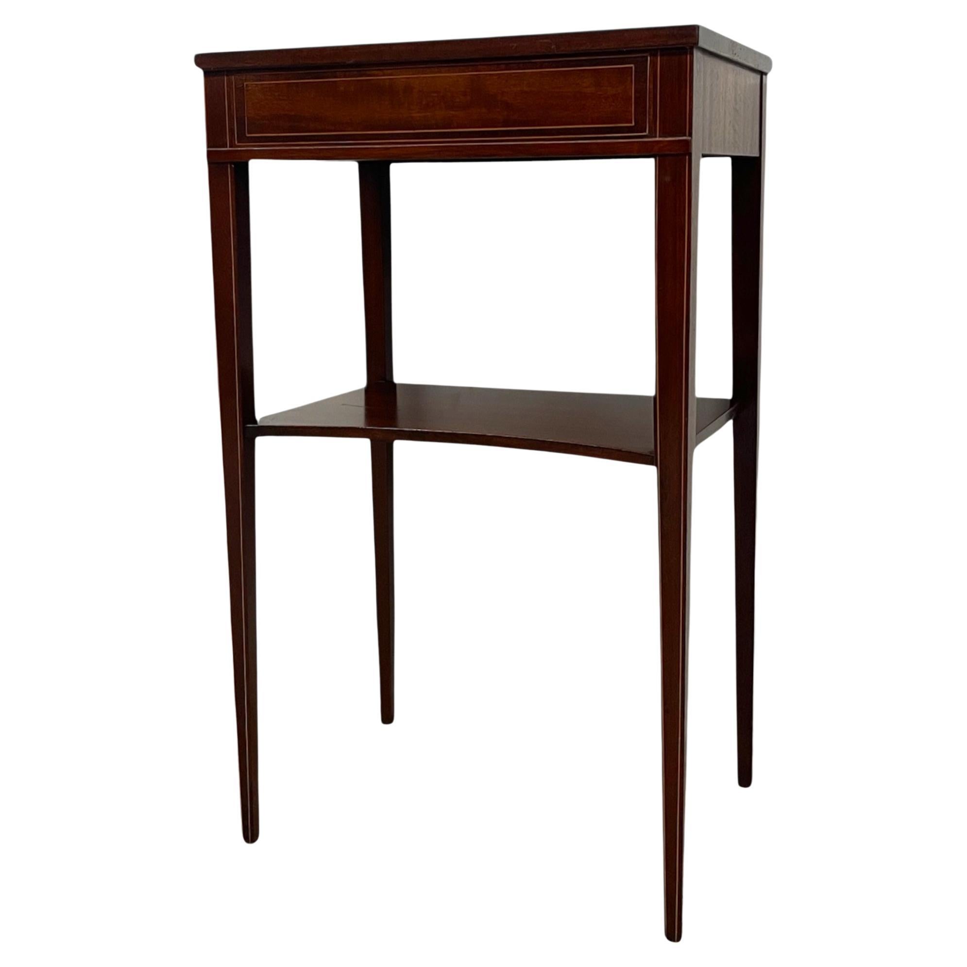 Vintage Inlaid Side Table with Lower Shelf and Tapered Legs For Sale