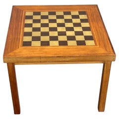 Vintage Inlaid Solid Mixed Woods Collapsible Chess Board Table