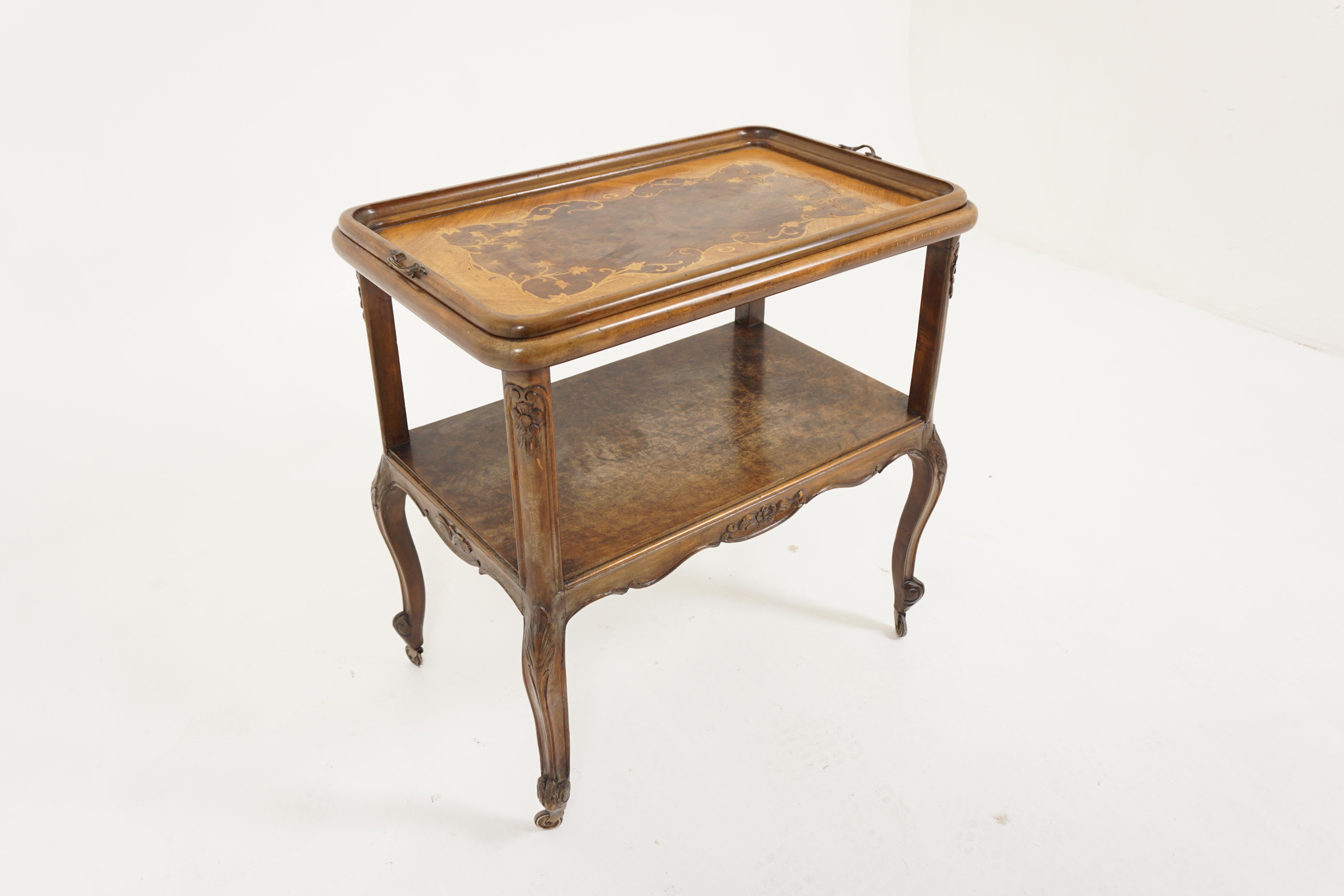 French Vintage Inlaid Walnut Tea Trolley, Cart, Bar Cart/Tray, France 1930, H387 For Sale