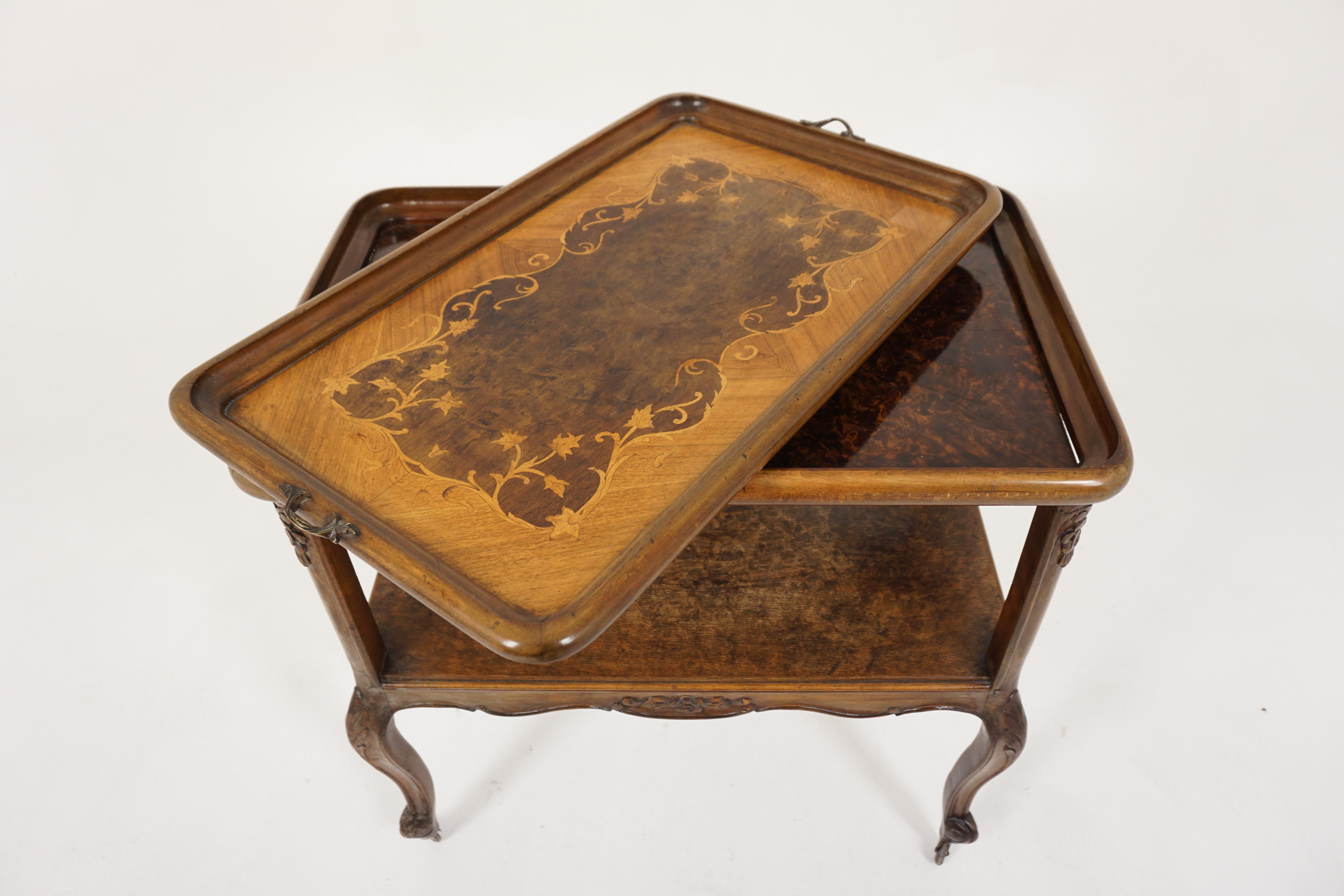 Vintage Inlaid Walnut Tea Trolley, Cart, Bar Cart/Tray, France 1930, H387 For Sale 2