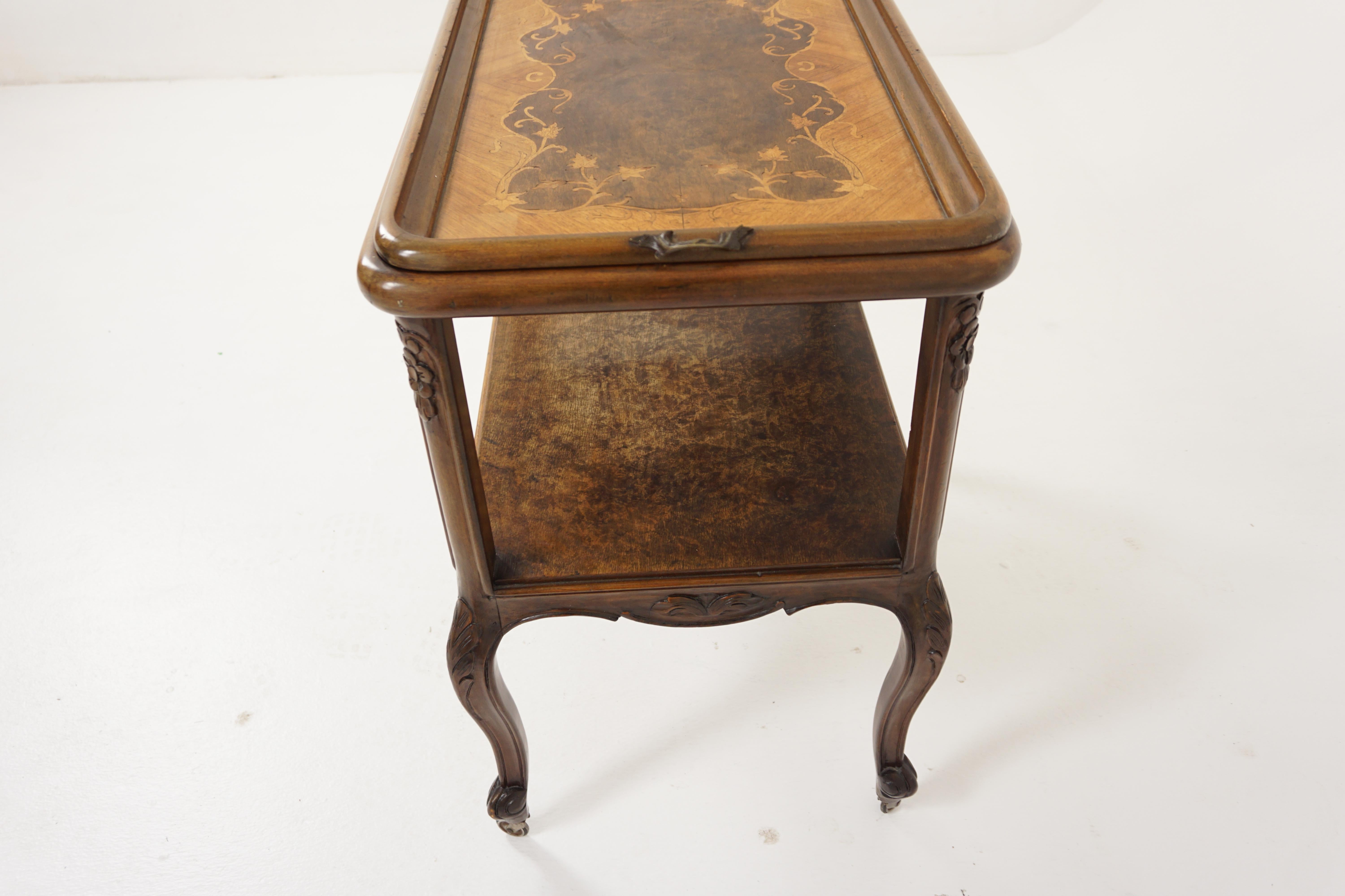 Vintage Inlaid Walnut Tea Trolley, Cart, Bar Cart/Tray, France 1930, H387 For Sale 4