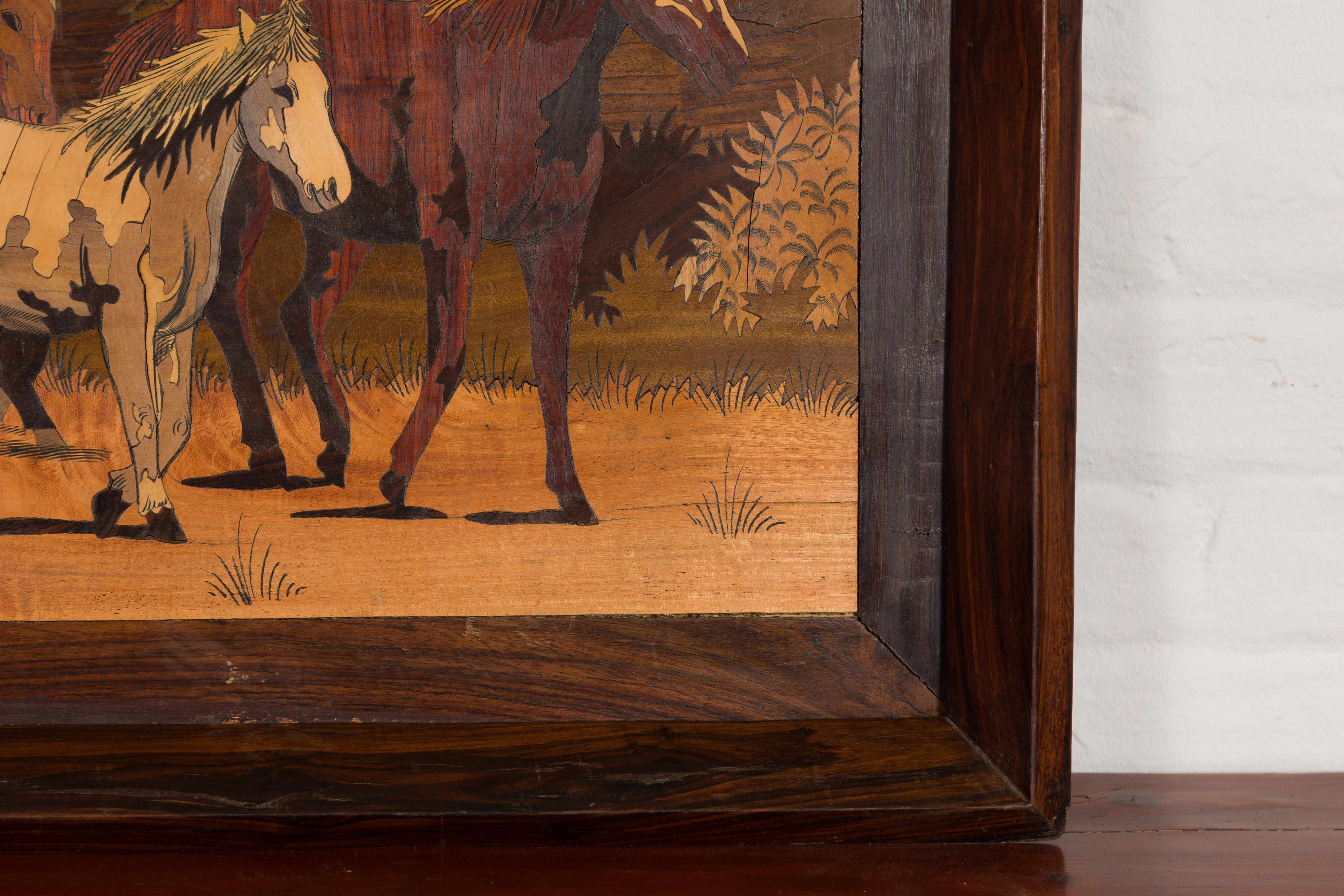 Vintage Framed Painting of Four Horses For Sale 3
